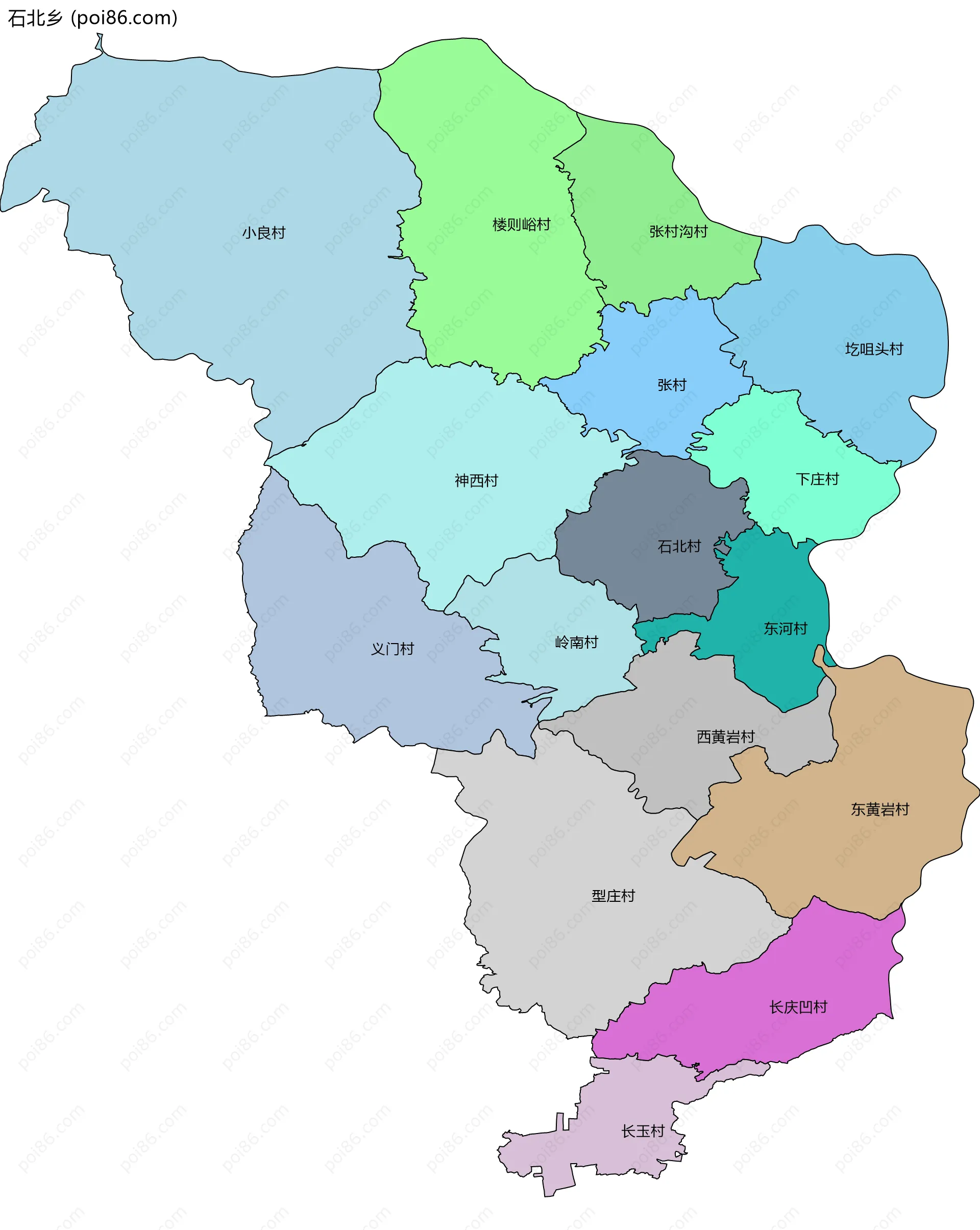 石北乡边界地图(五级行政区划)