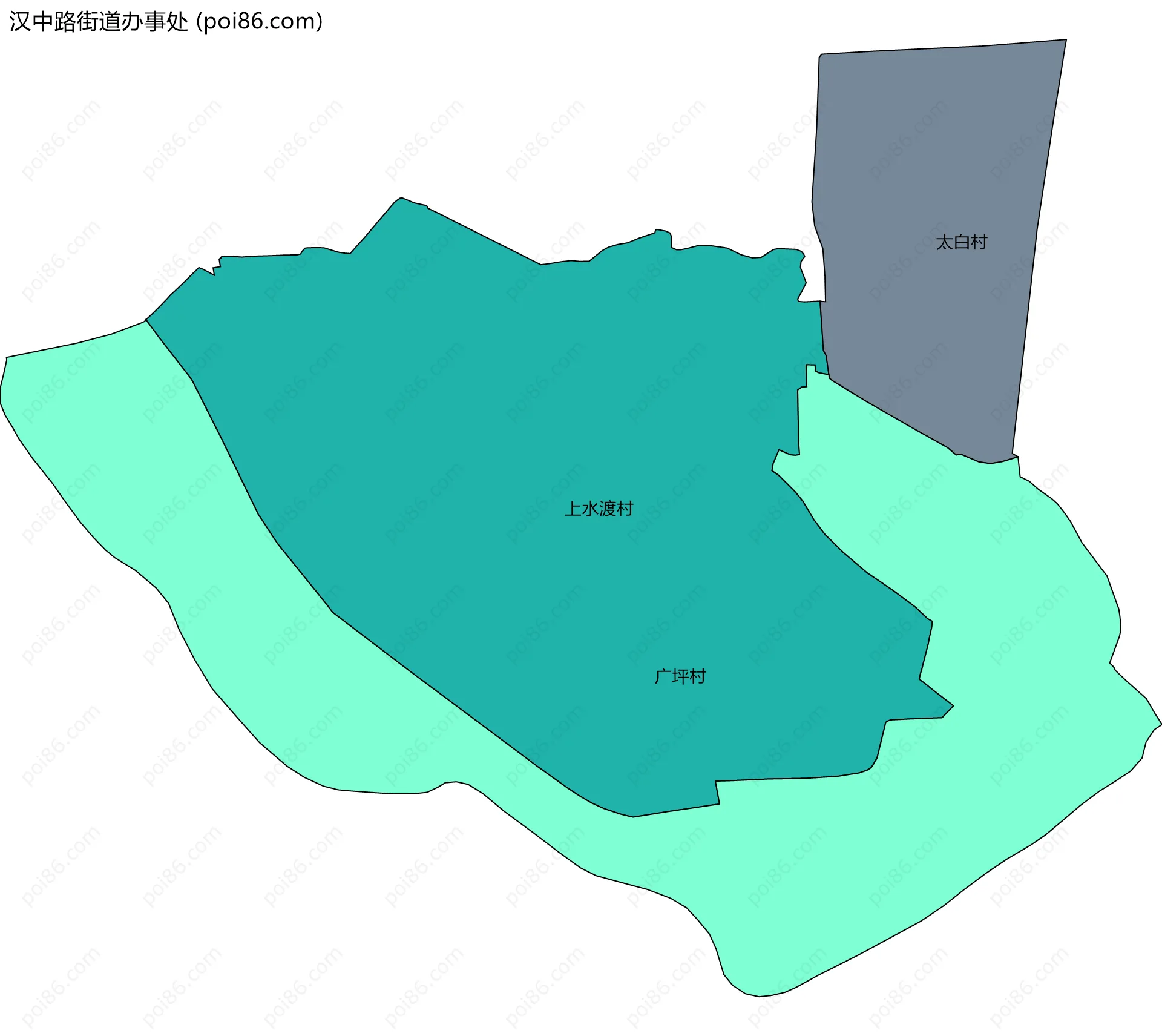 汉中路街道办事处边界地图(五级行政区划)