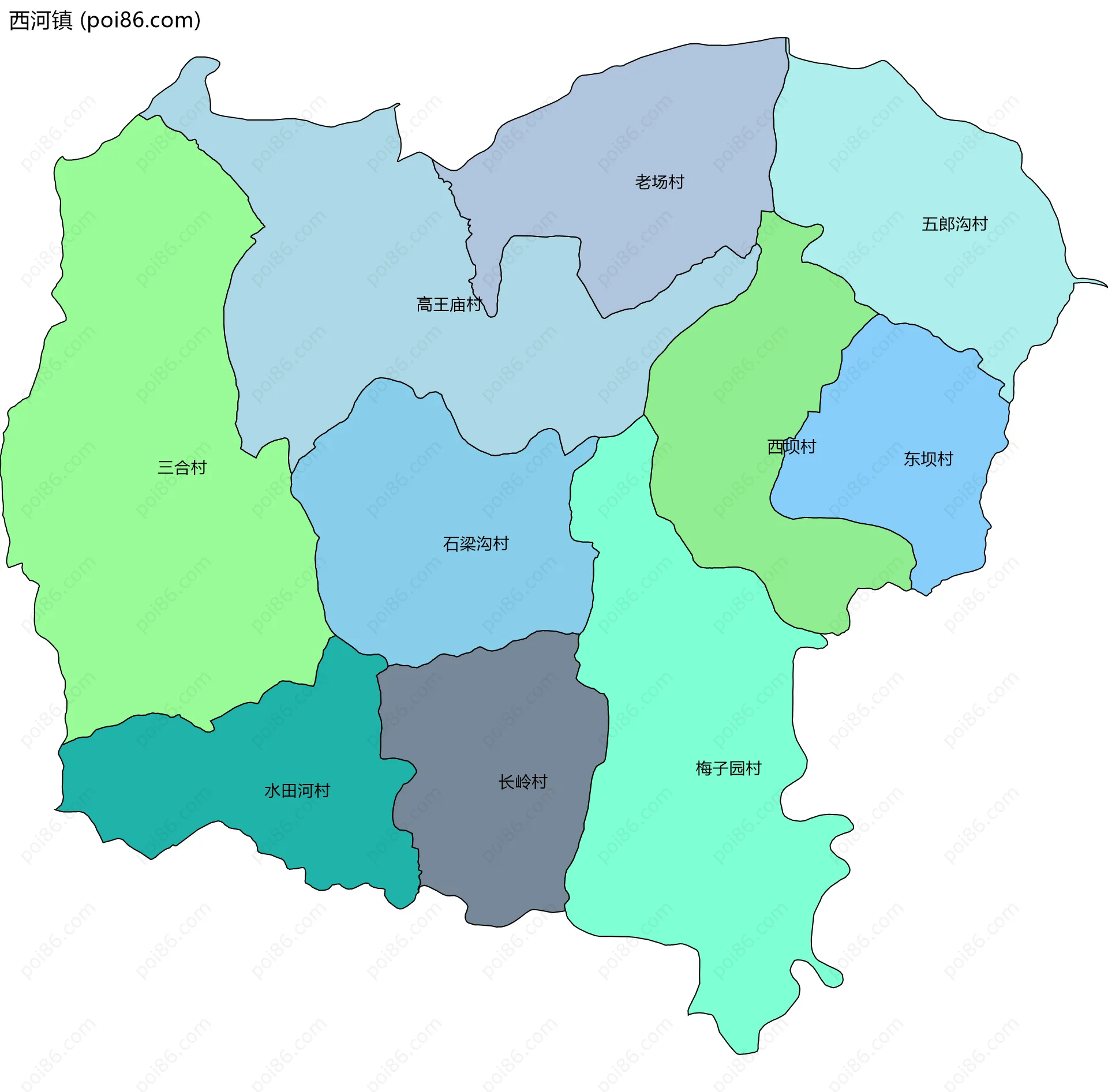 西河镇边界地图(五级行政区划)