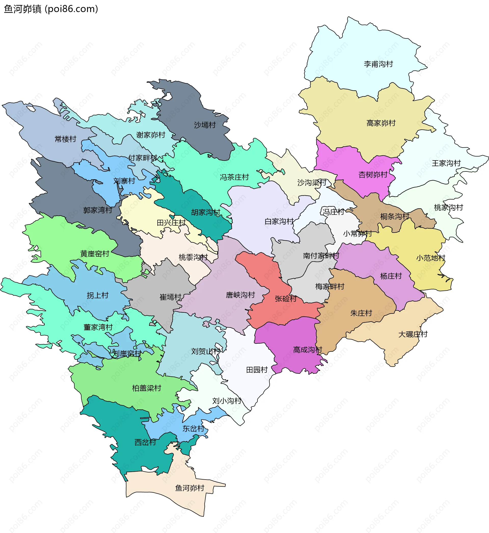 鱼河峁镇边界地图(五级行政区划)