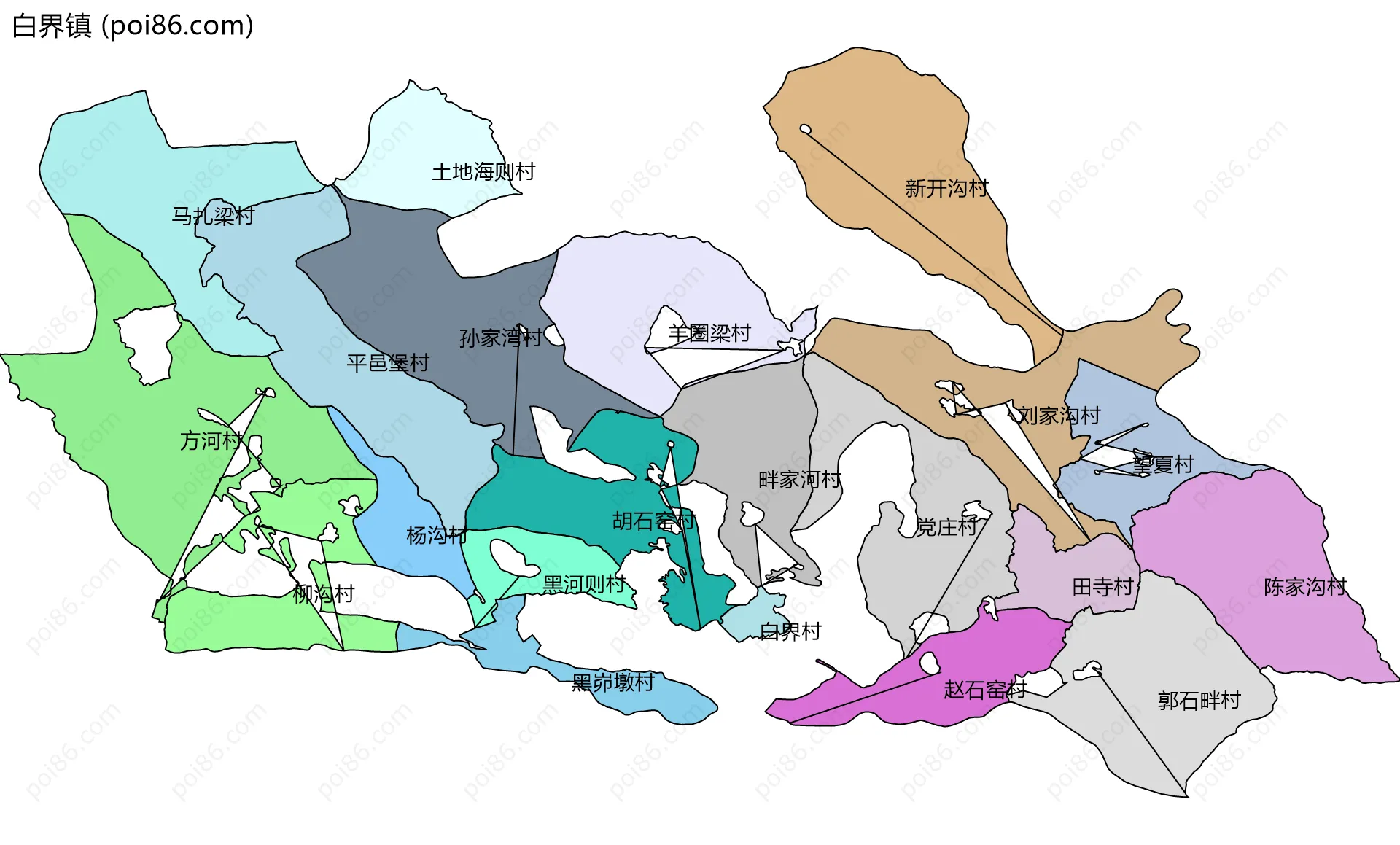 白界镇边界地图(五级行政区划)
