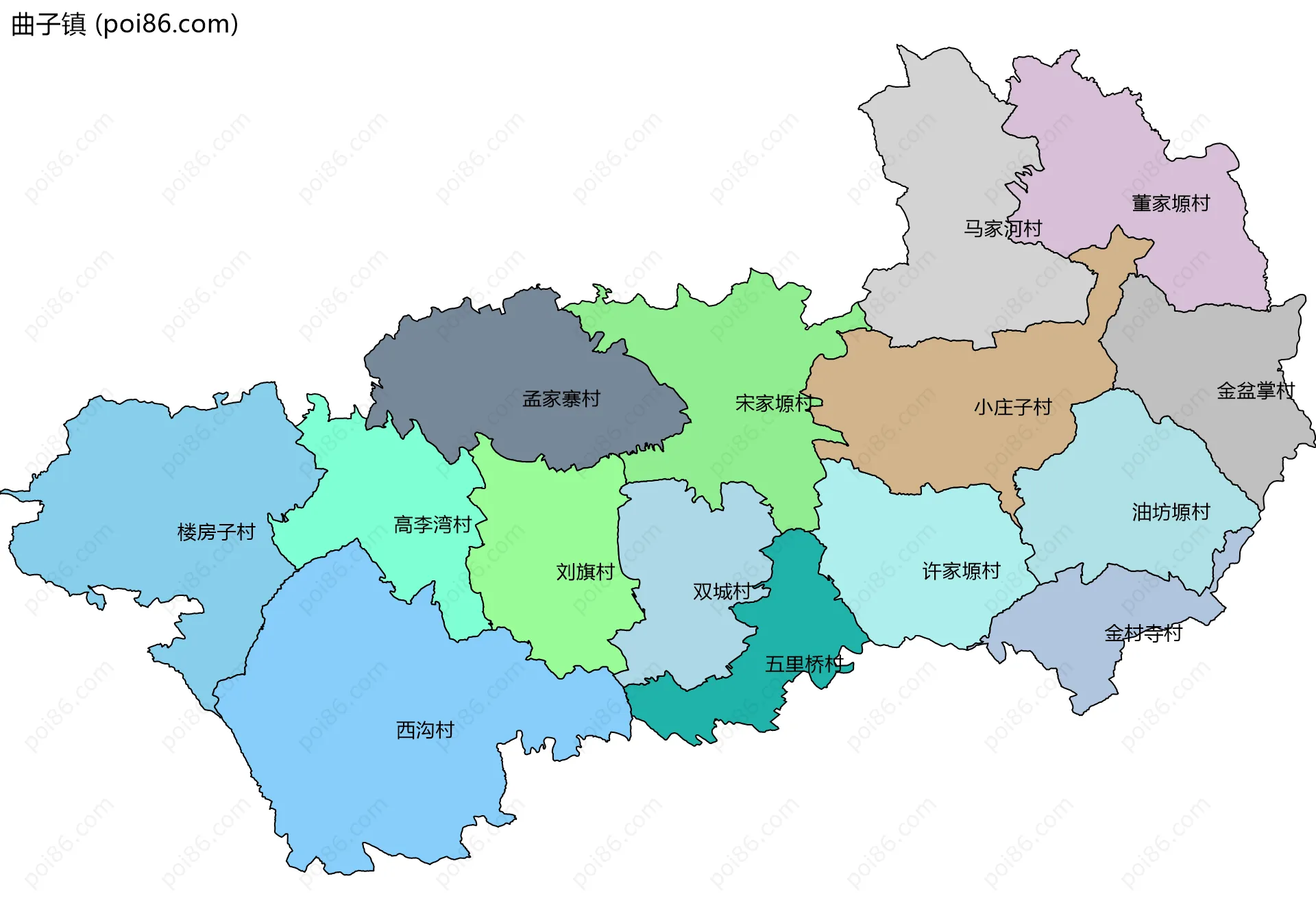 曲子镇边界地图(五级行政区划)