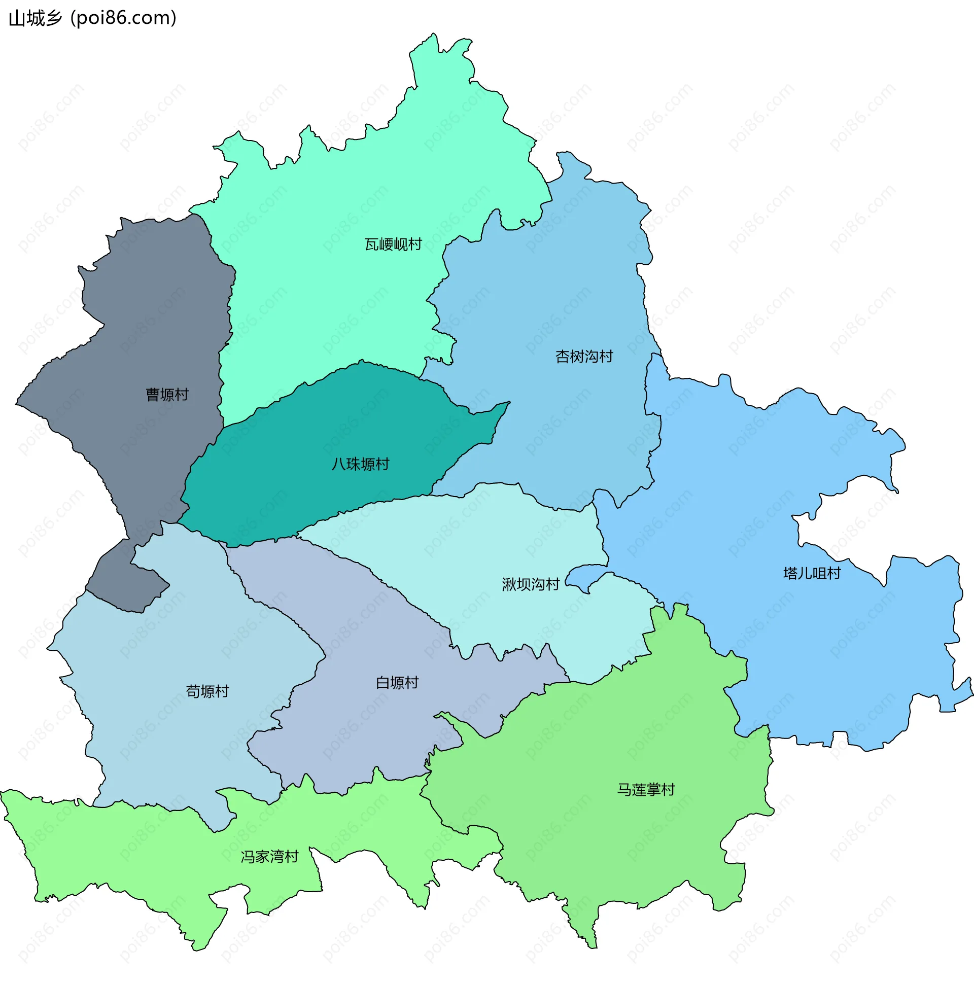 山城乡边界地图(五级行政区划)