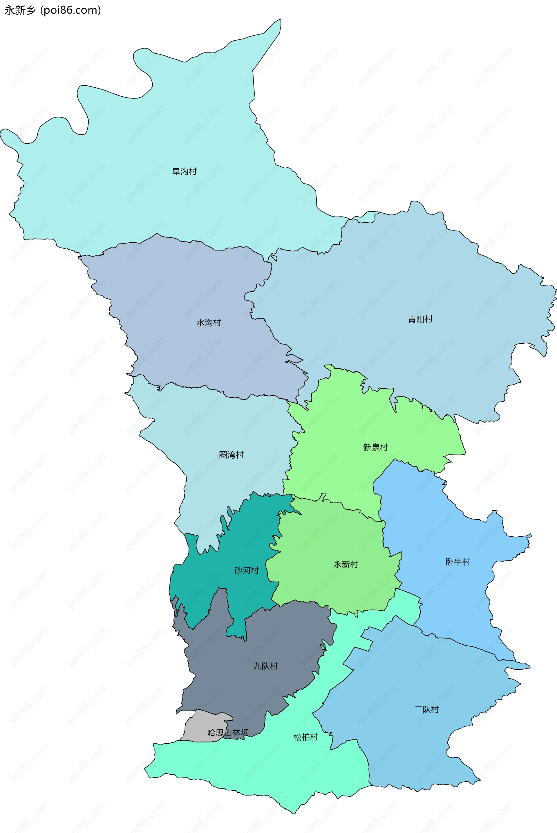 永新乡边界地图(五级行政区划)