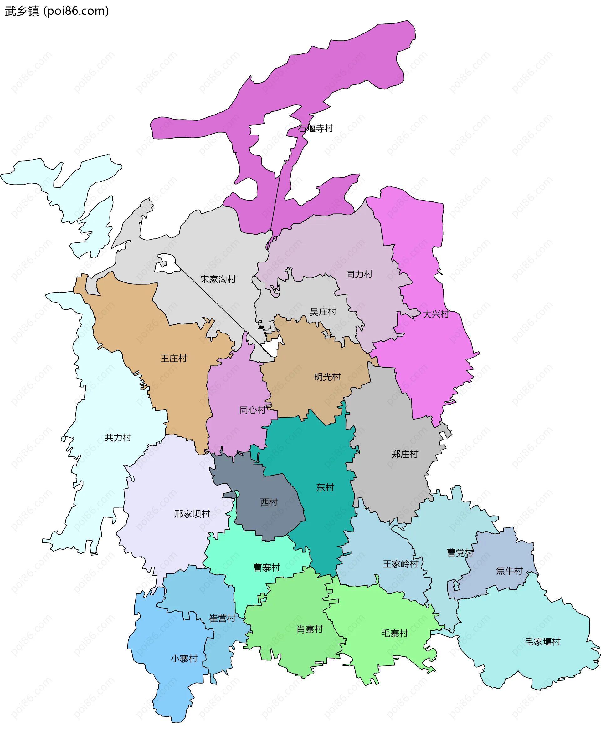 武乡镇边界地图(五级行政区划)