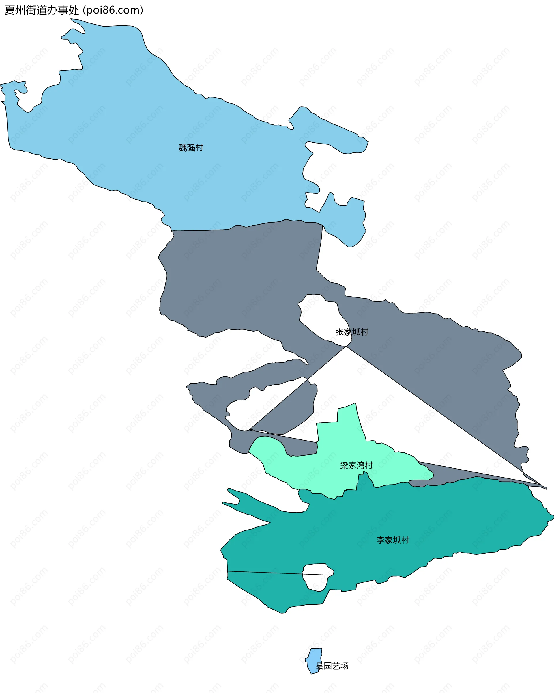 夏州街道办事处边界地图(五级行政区划)