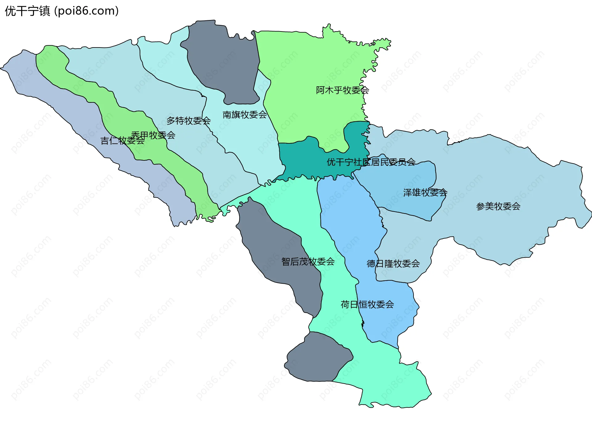 优干宁镇边界地图(五级行政区划)