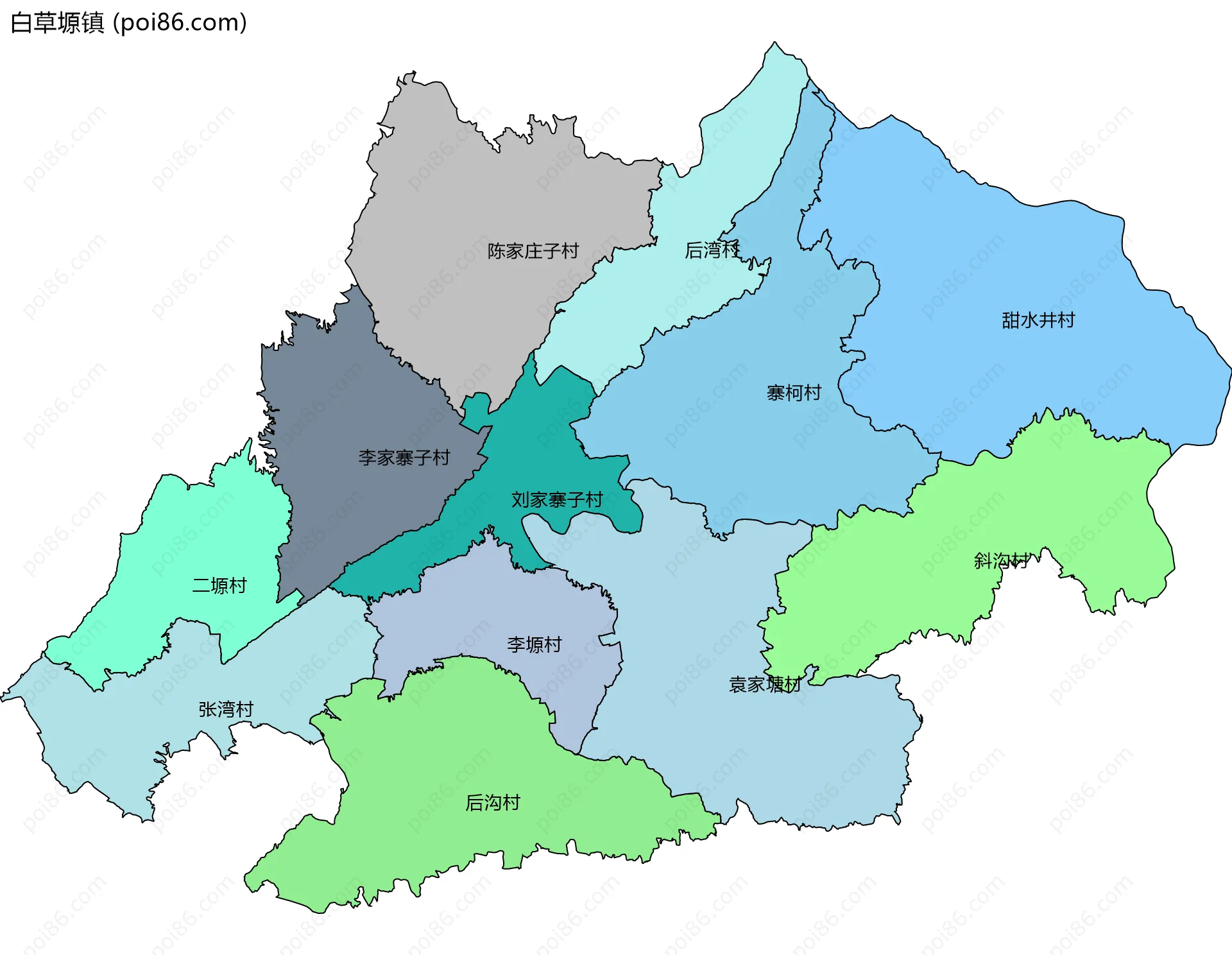 白草塬镇边界地图(五级行政区划)