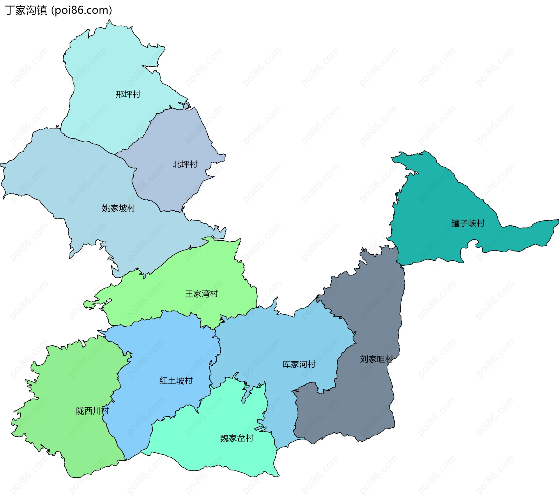 丁家沟镇边界地图(五级行政区划)