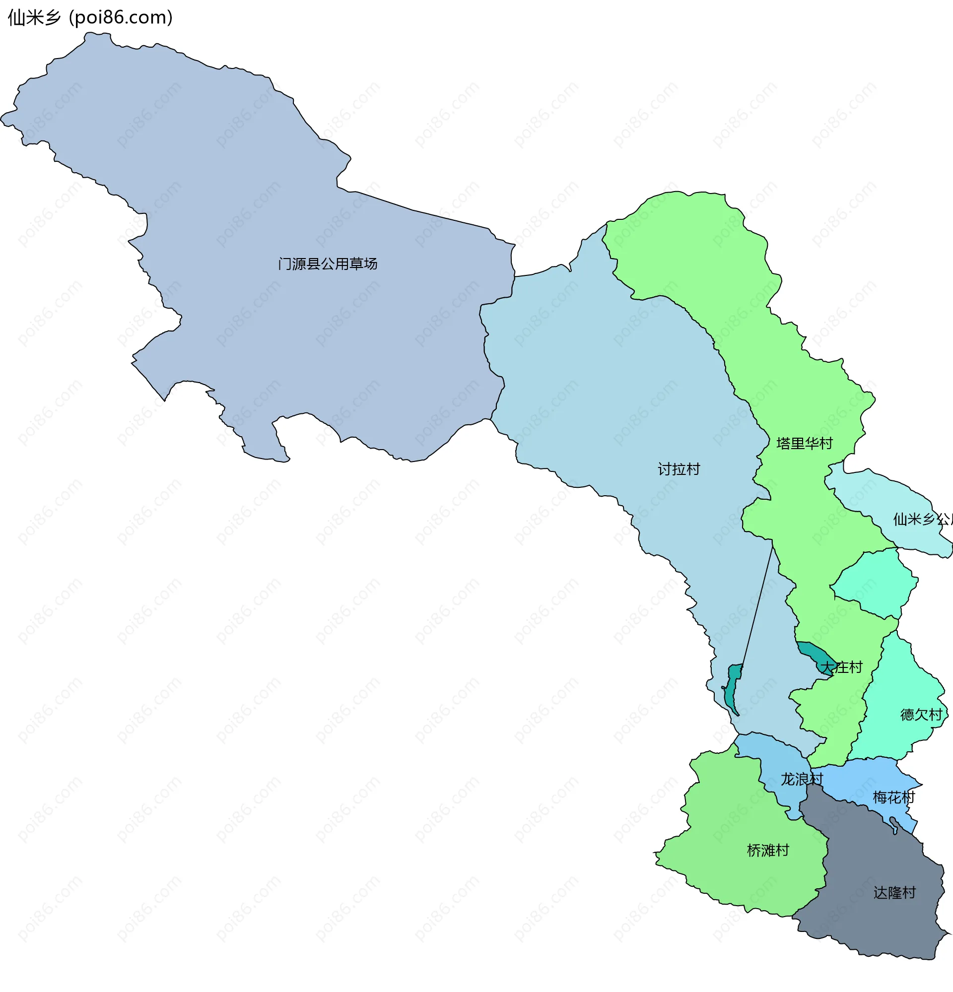 仙米乡边界地图(五级行政区划)