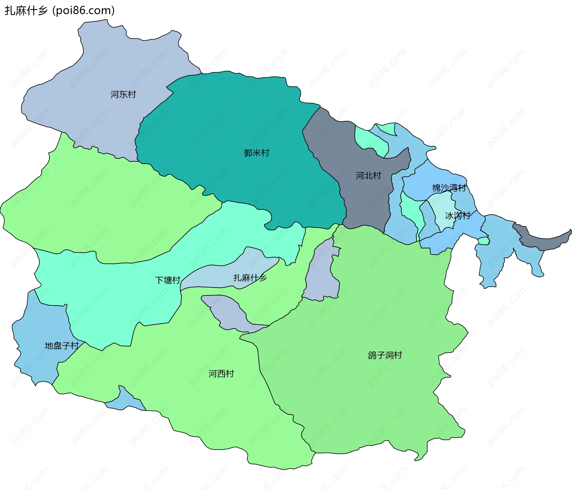 扎麻什乡边界地图(五级行政区划)