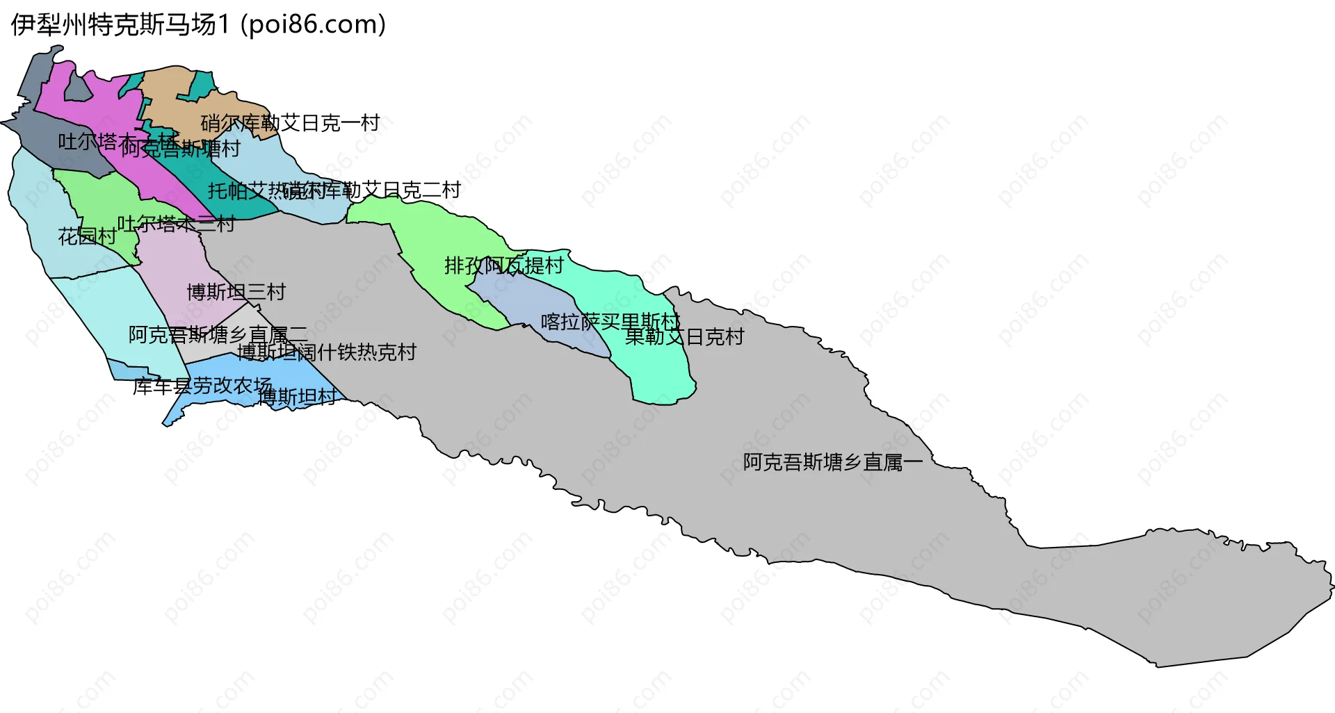 伊犁州特克斯马场1边界地图(五级行政区划)