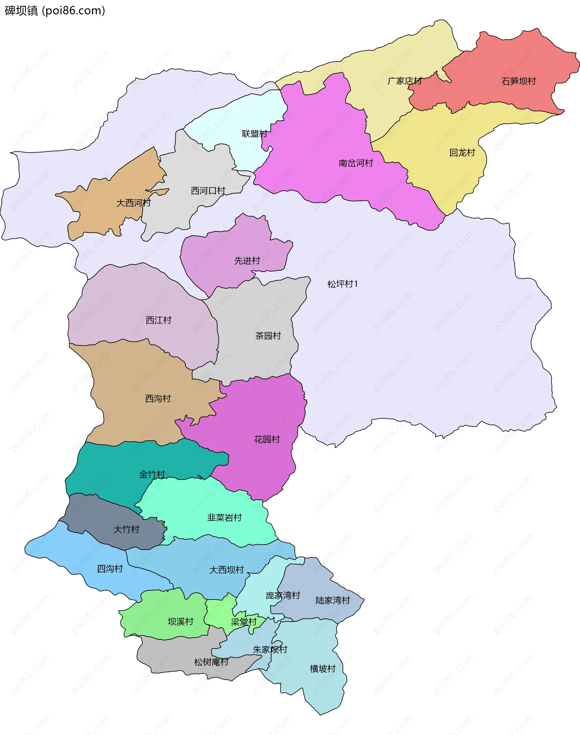碑坝镇边界地图(五级行政区划)