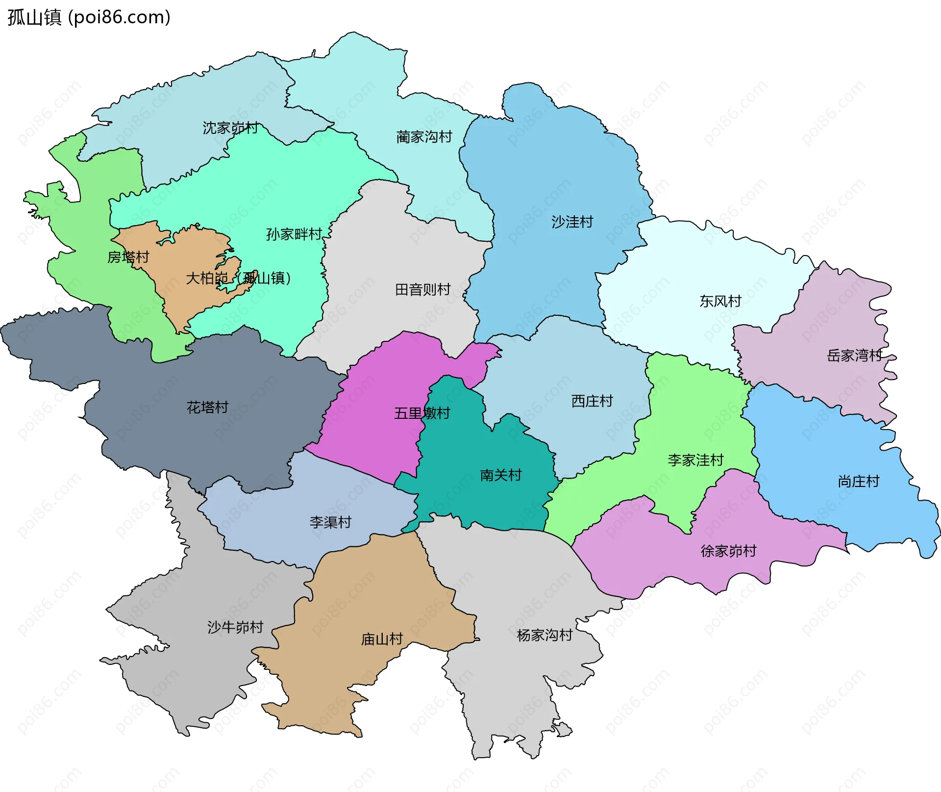 孤山镇边界地图(五级行政区划)