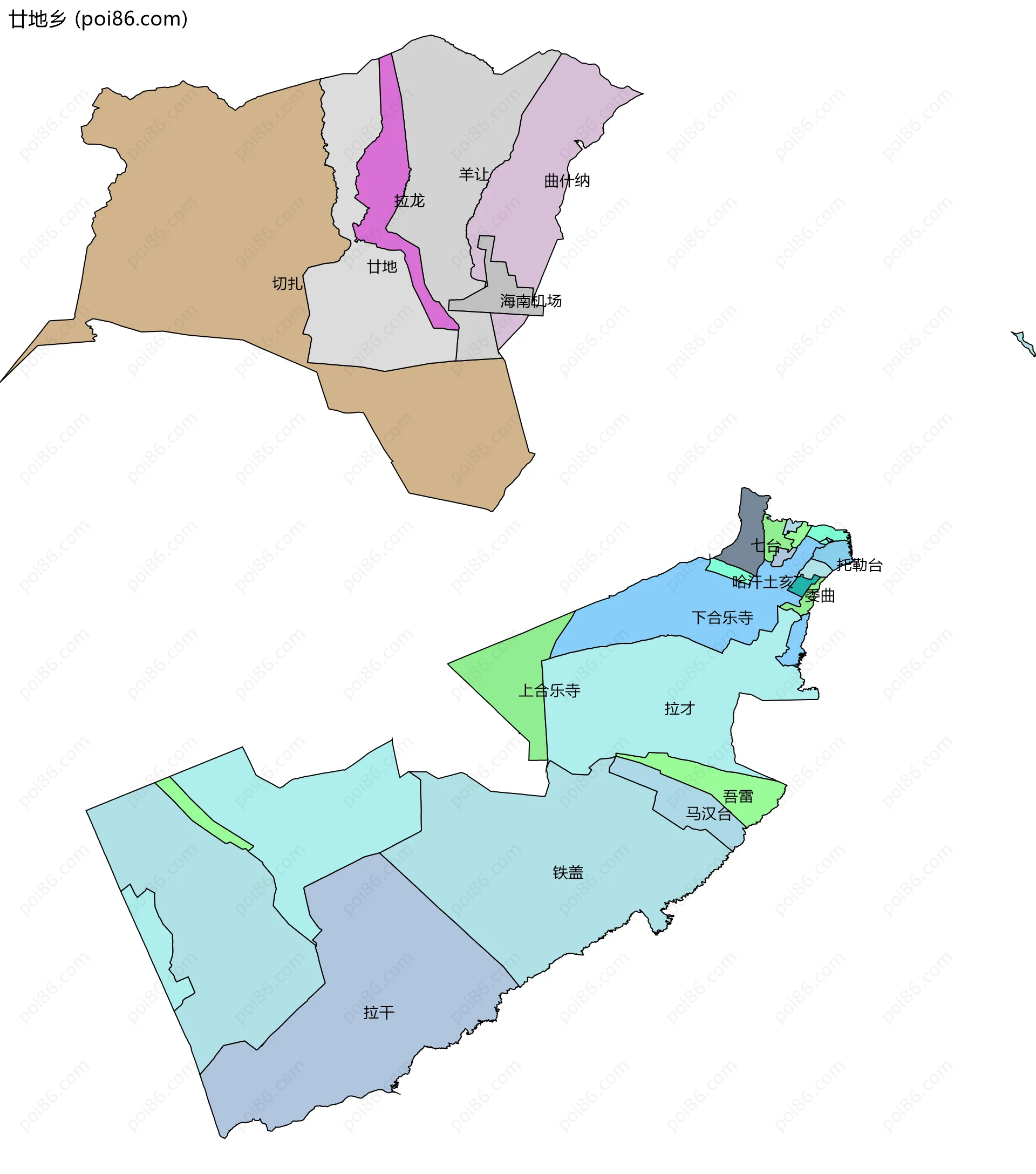 廿地乡边界地图(五级行政区划)
