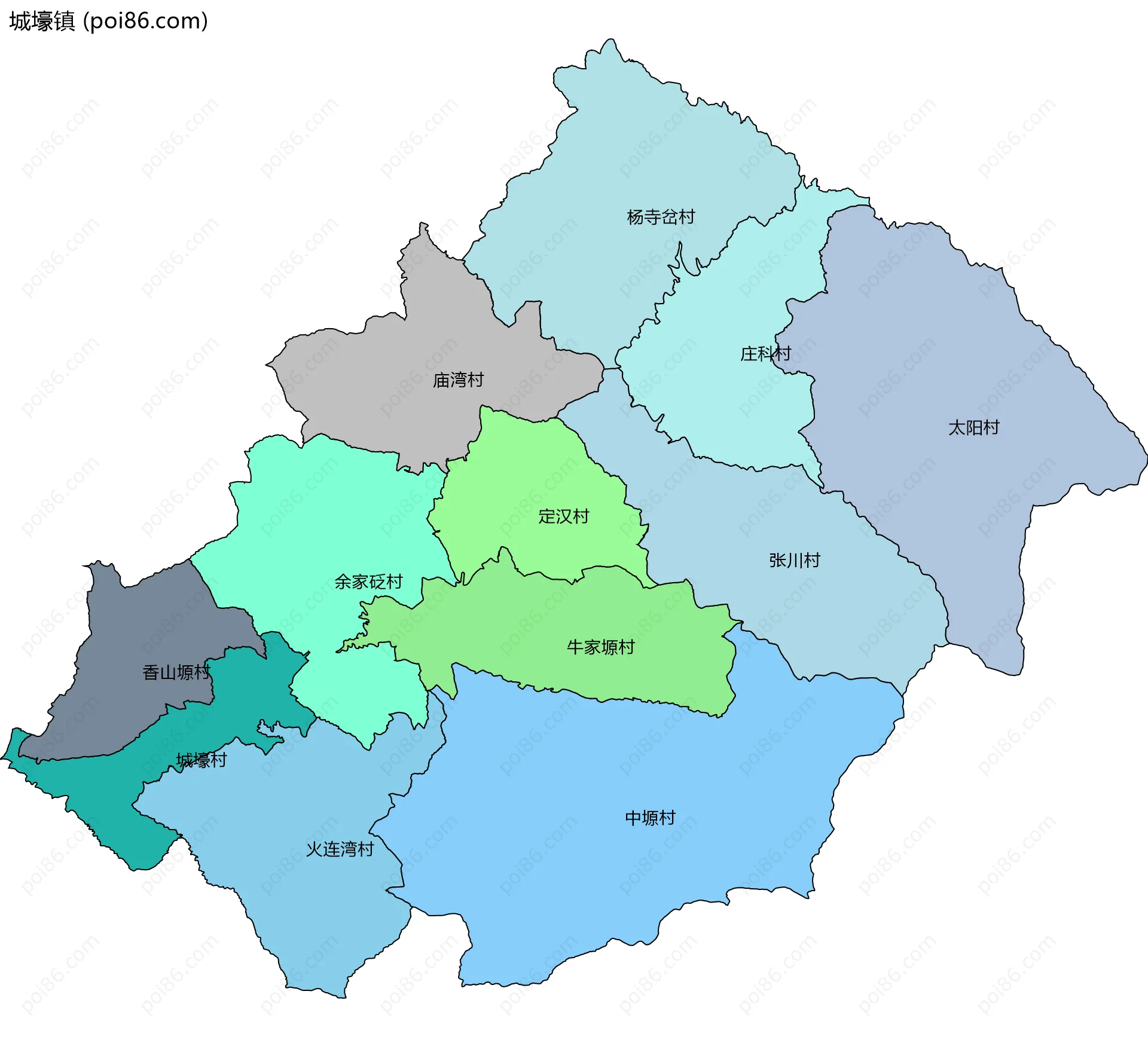 城壕镇边界地图(五级行政区划)