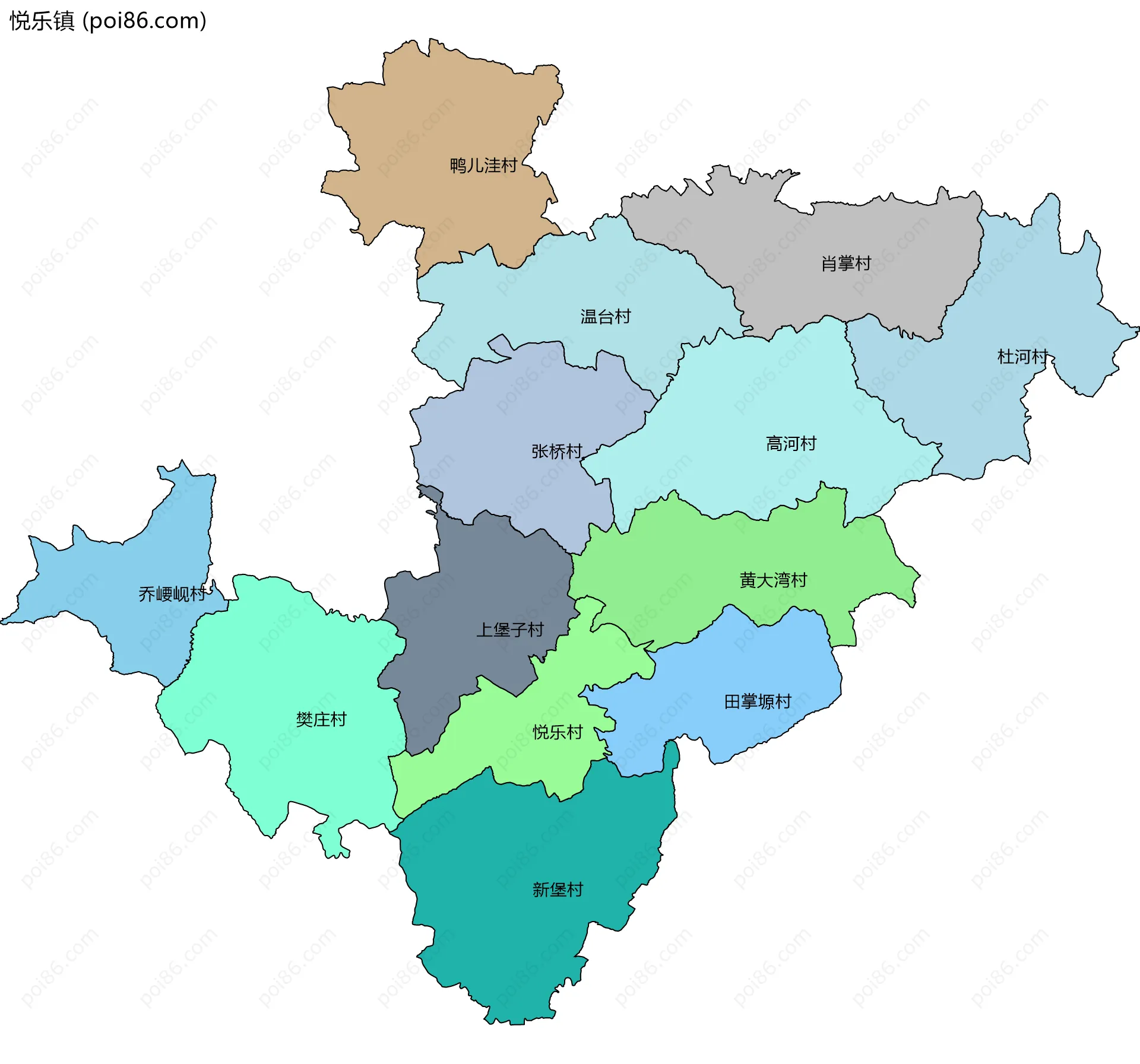 悦乐镇边界地图(五级行政区划)