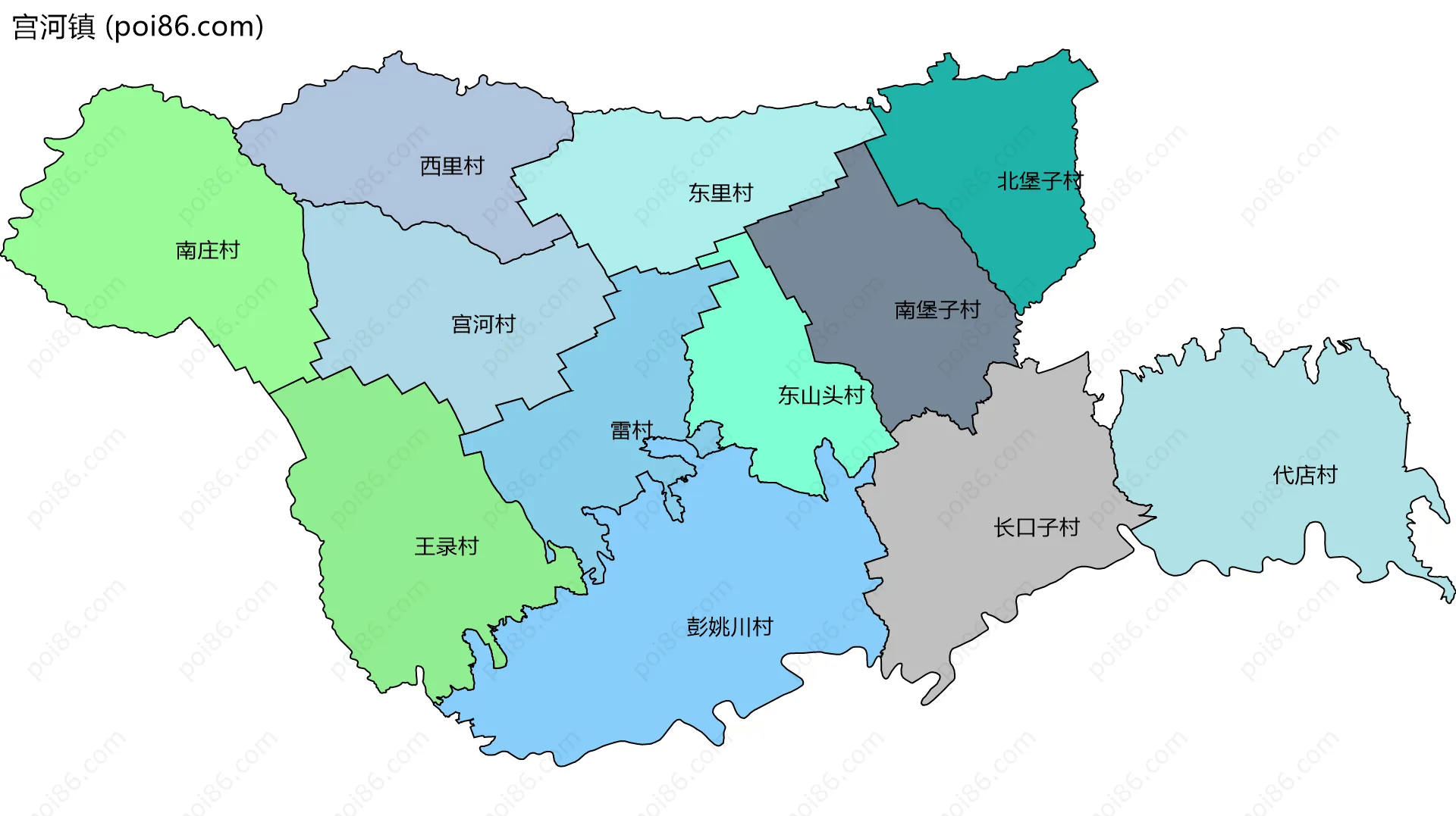 宫河镇边界地图(五级行政区划)