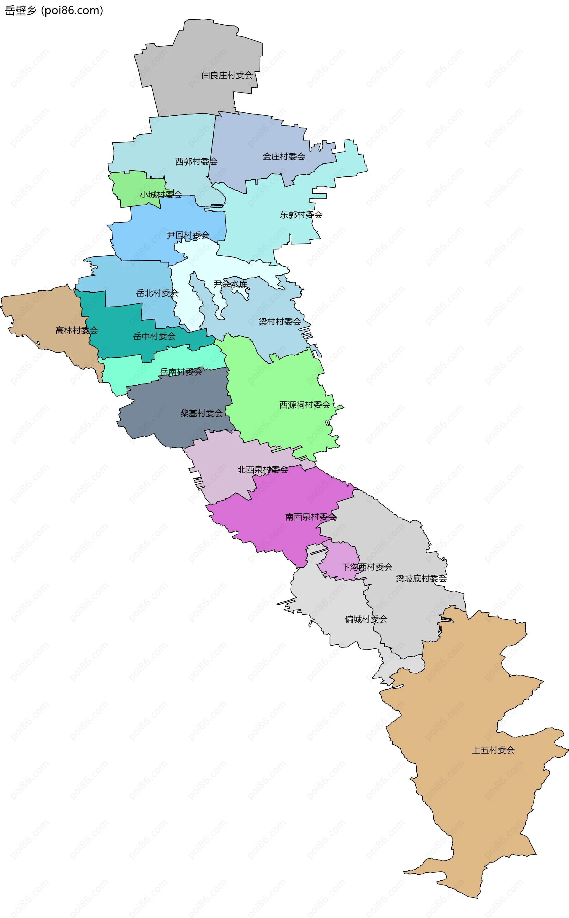 岳壁乡边界地图(五级行政区划)