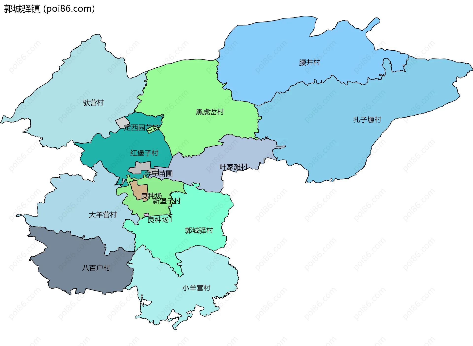 郭城驿镇边界地图(五级行政区划)