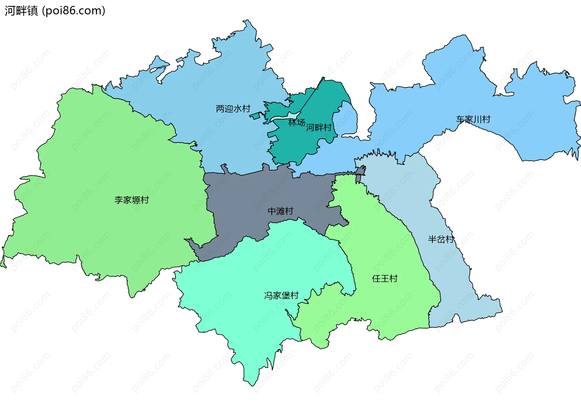 河畔镇边界地图(五级行政区划)