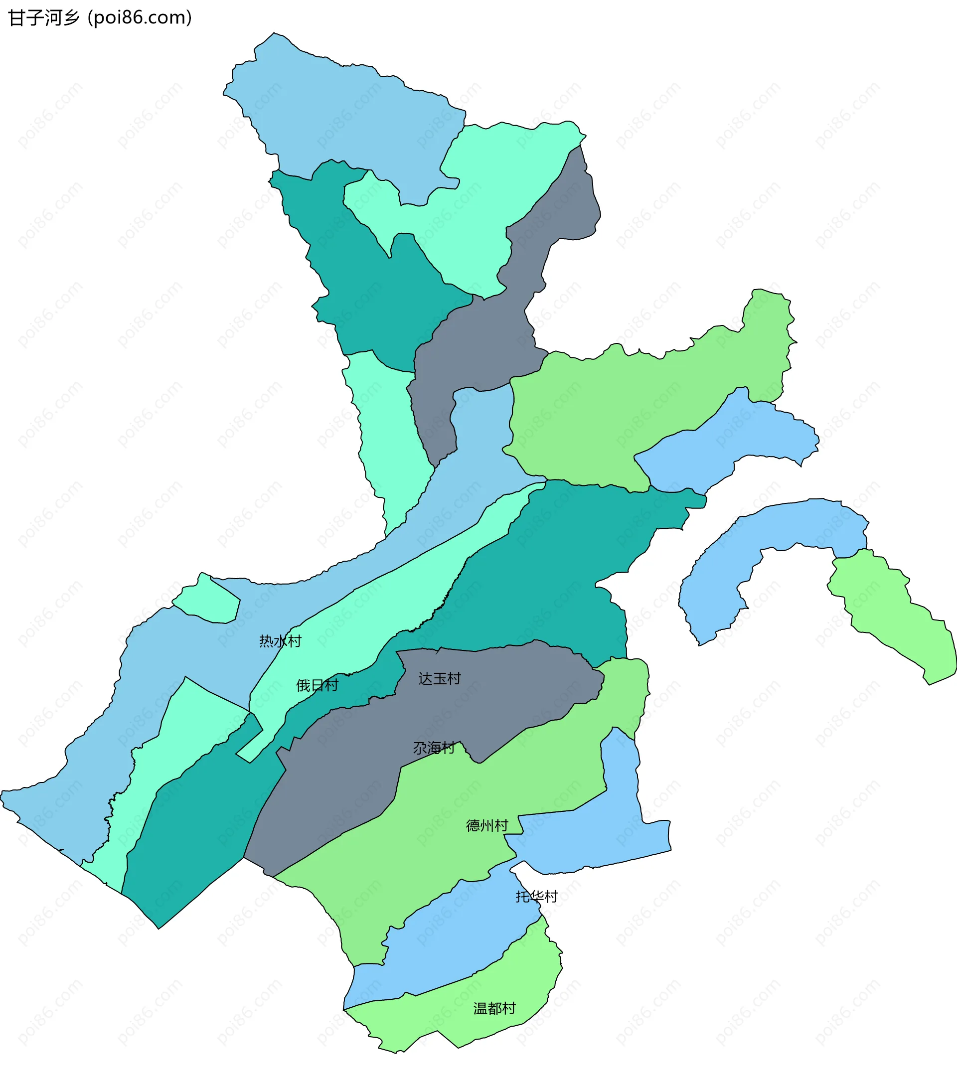甘子河乡边界地图(五级行政区划)