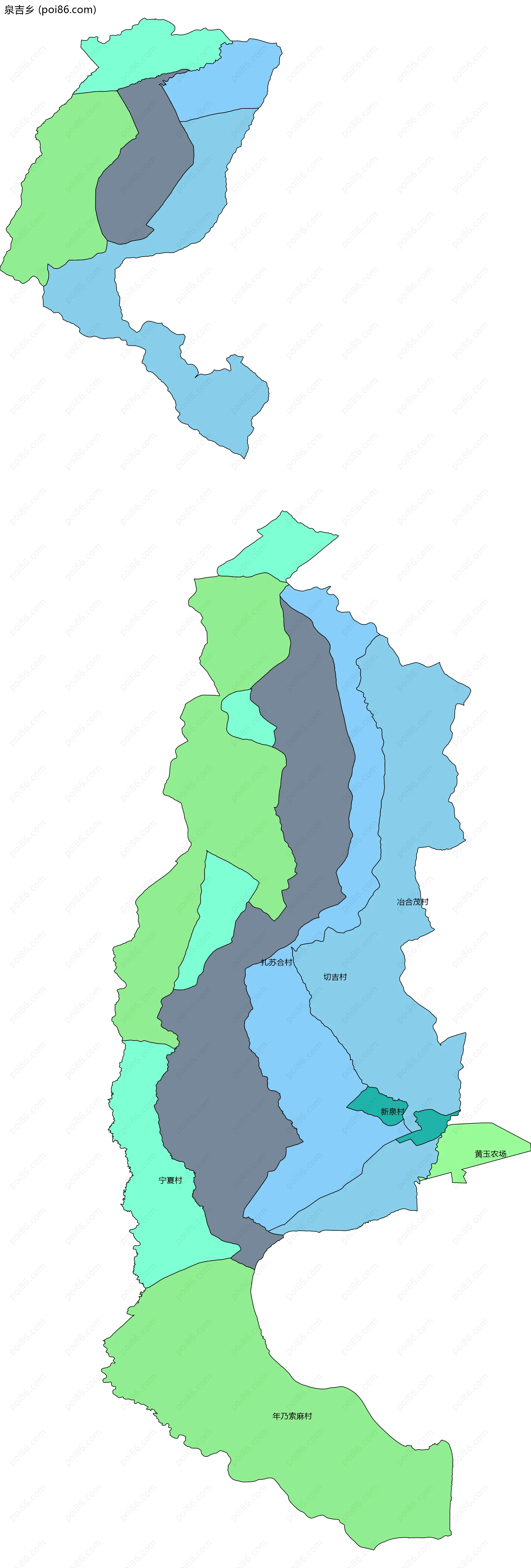 泉吉乡边界地图(五级行政区划)