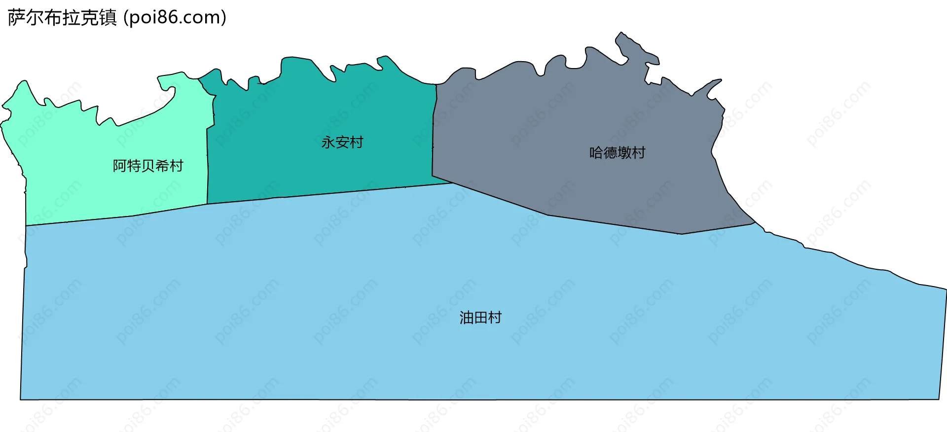 萨尔布拉克镇边界地图(五级行政区划)