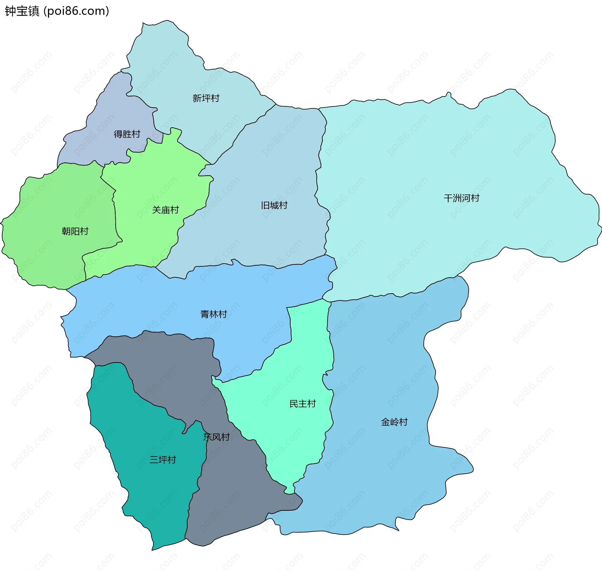 钟宝镇边界地图(五级行政区划)