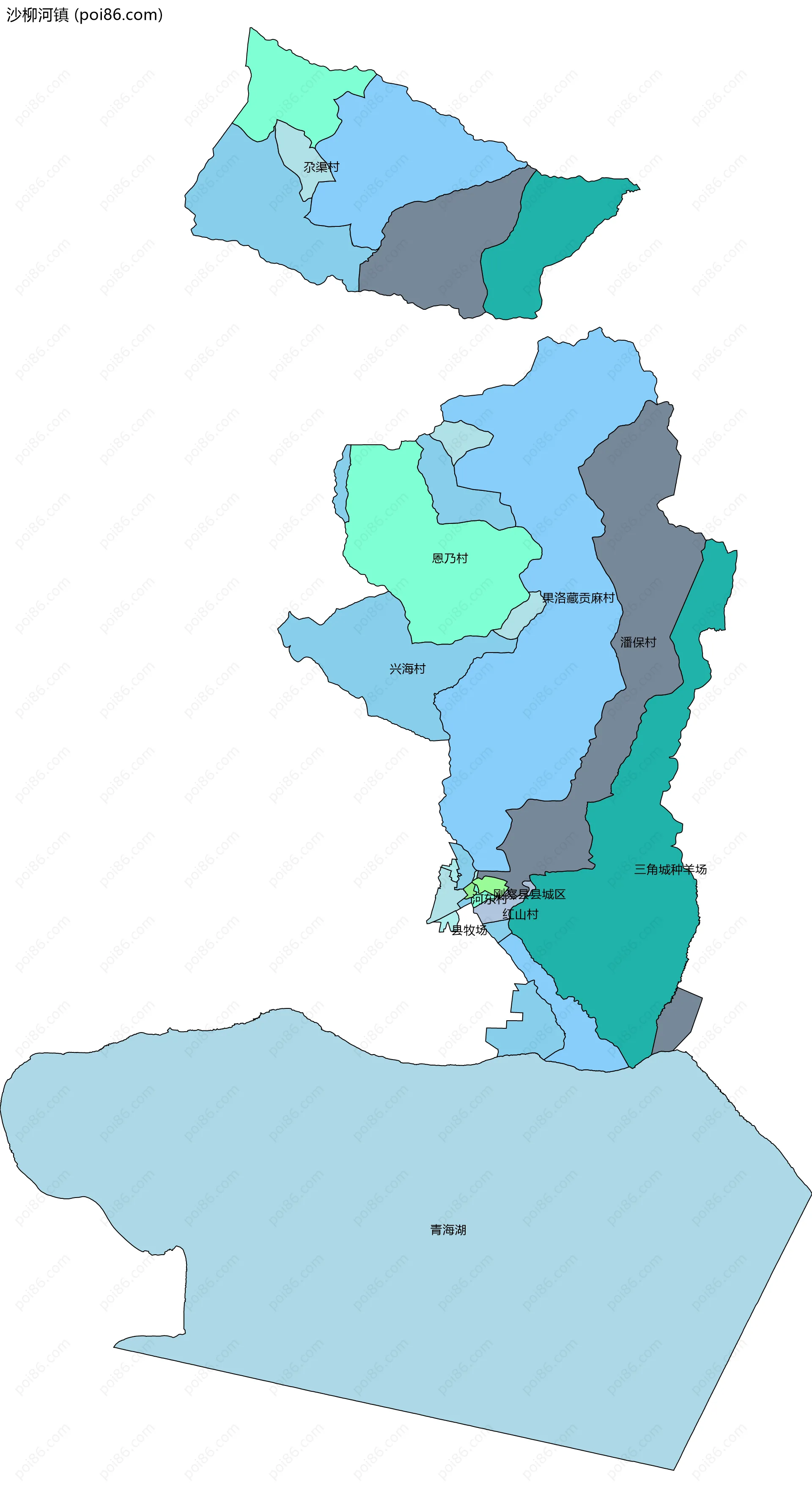 沙柳河镇边界地图(五级行政区划)