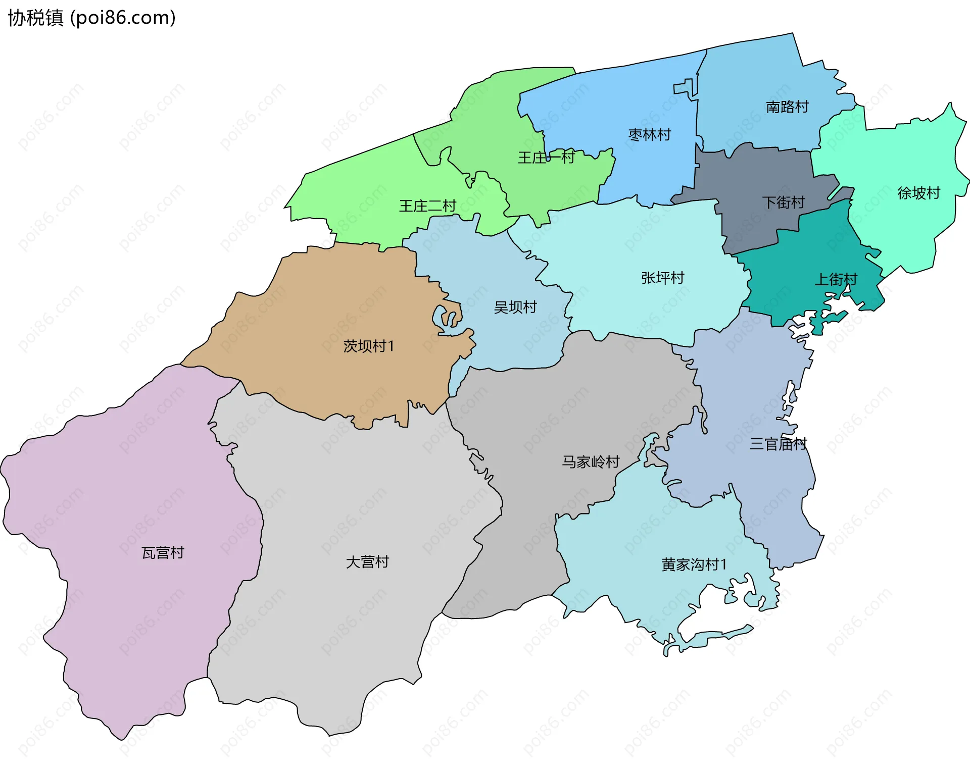 协税镇边界地图(五级行政区划)