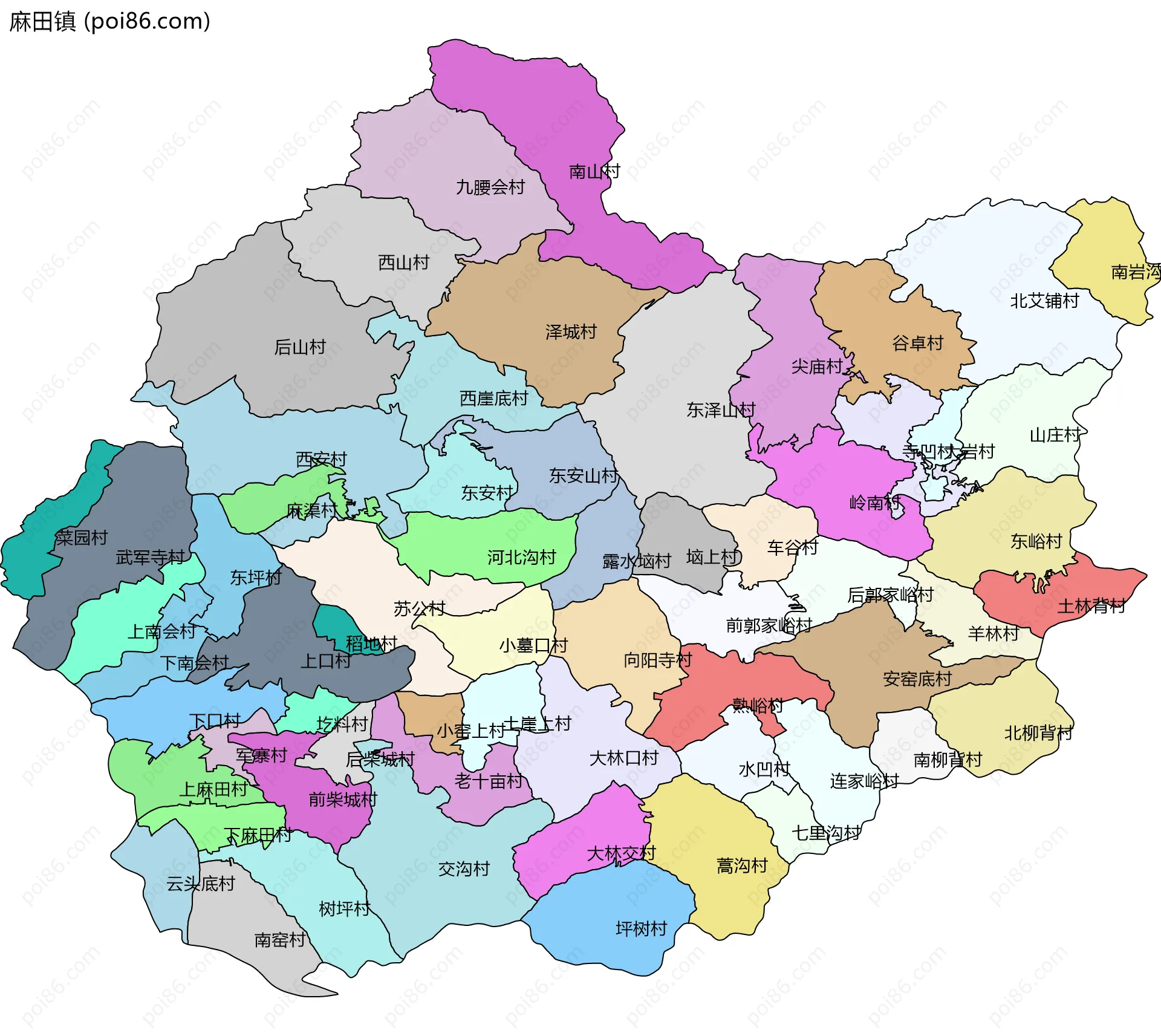 麻田镇边界地图(五级行政区划)