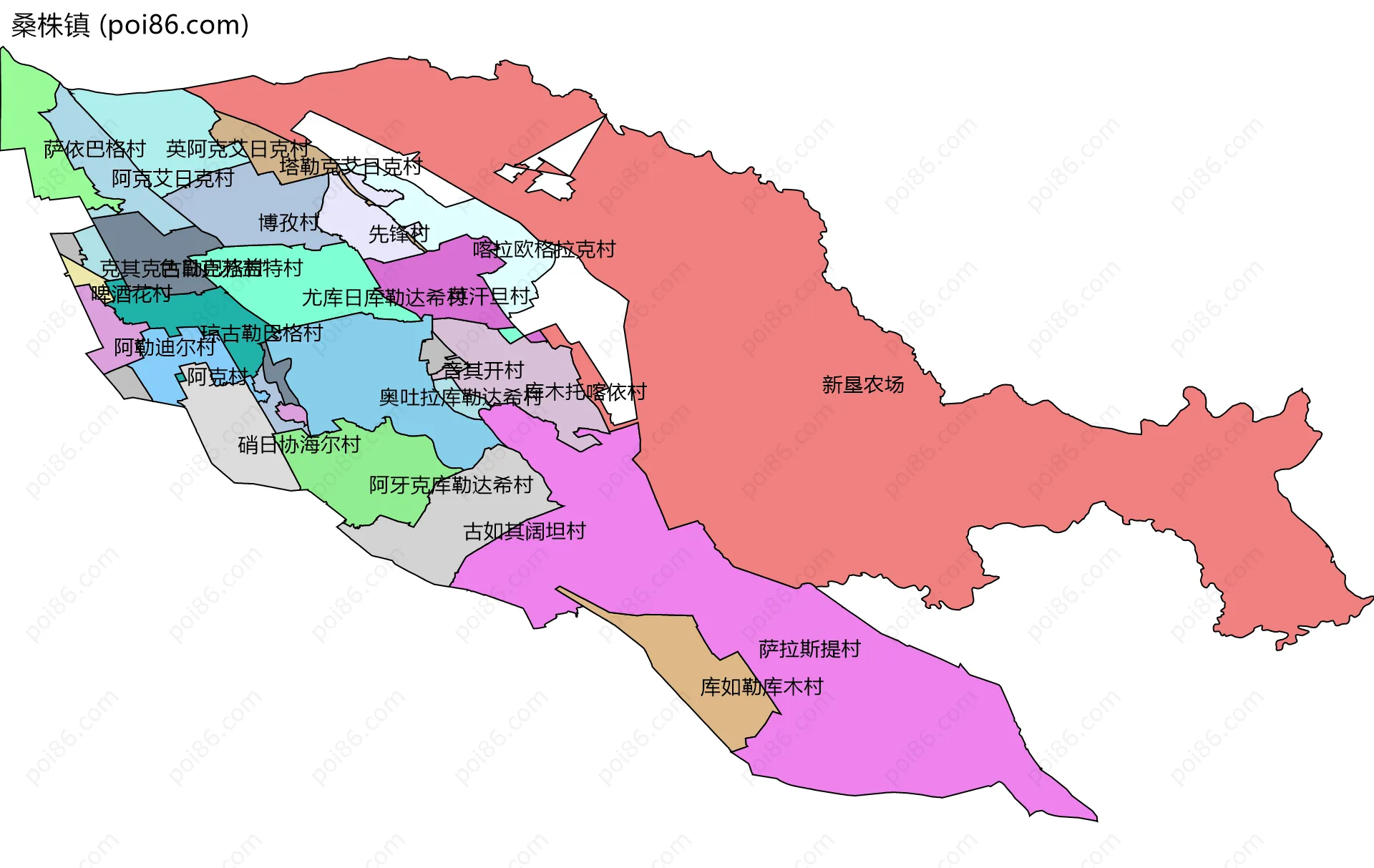 桑株镇边界地图(五级行政区划)