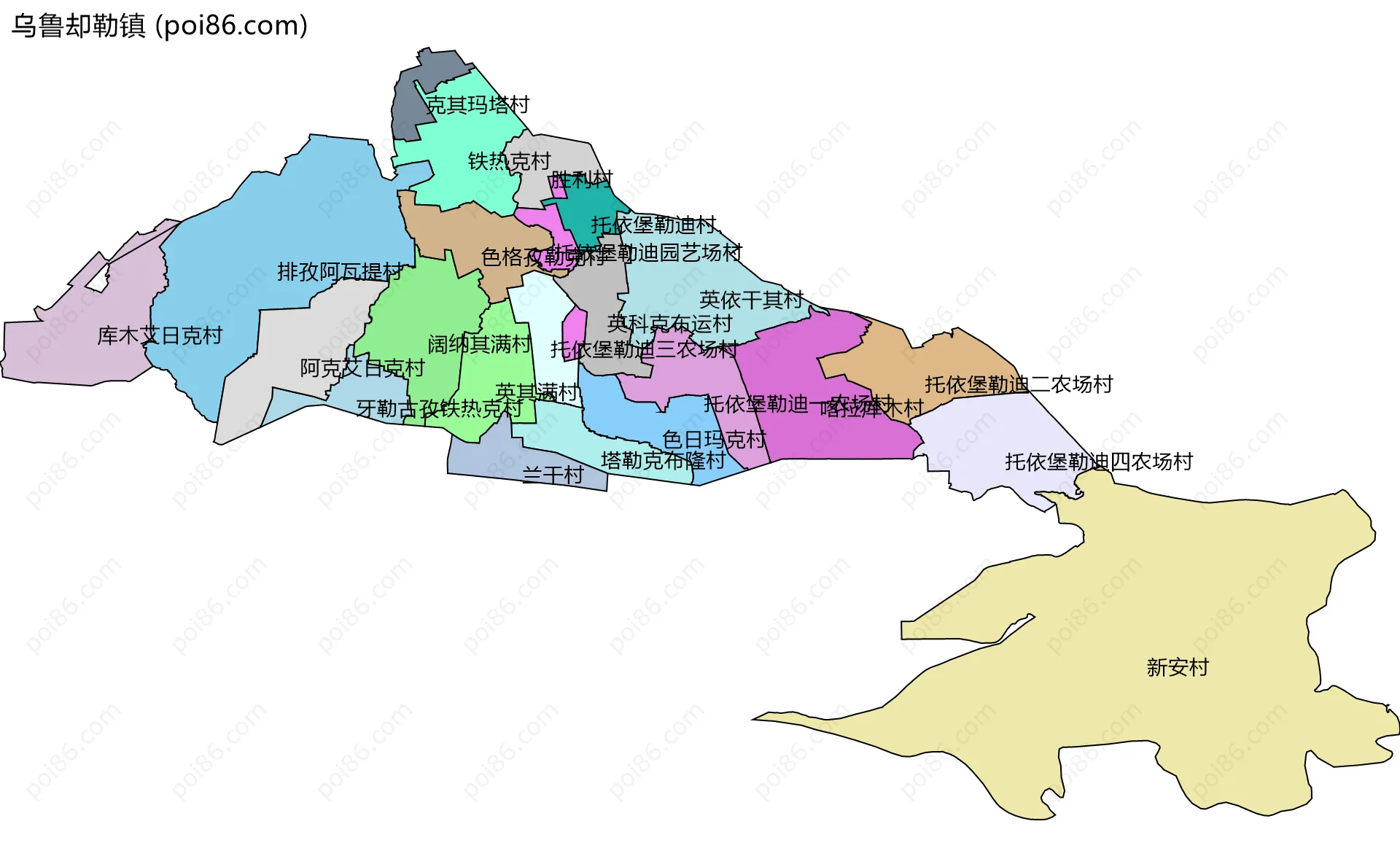 乌鲁却勒镇边界地图(五级行政区划)