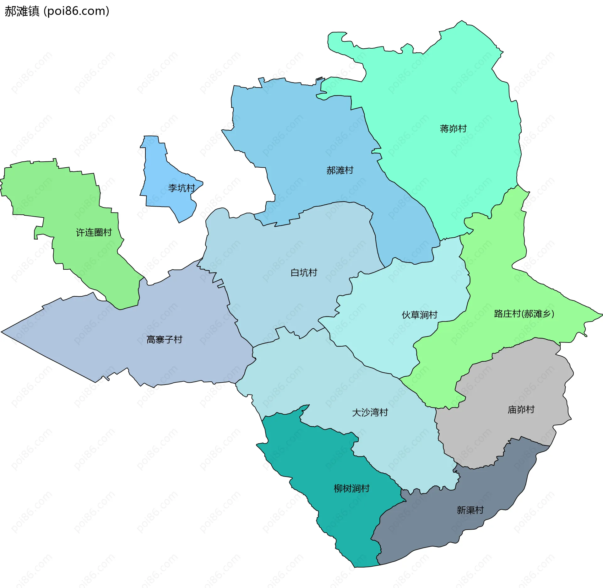 郝滩镇边界地图(五级行政区划)