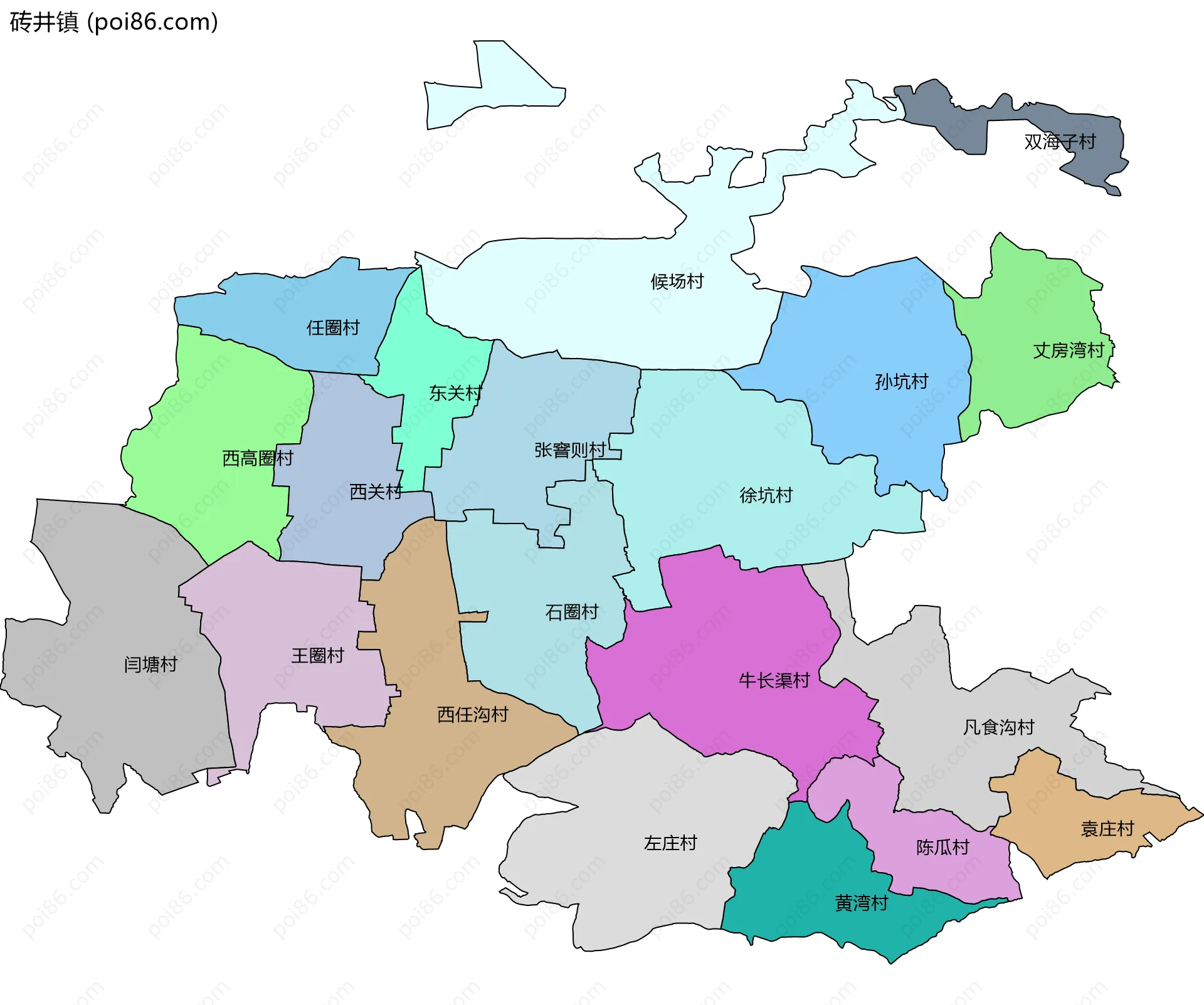 砖井镇边界地图(五级行政区划)