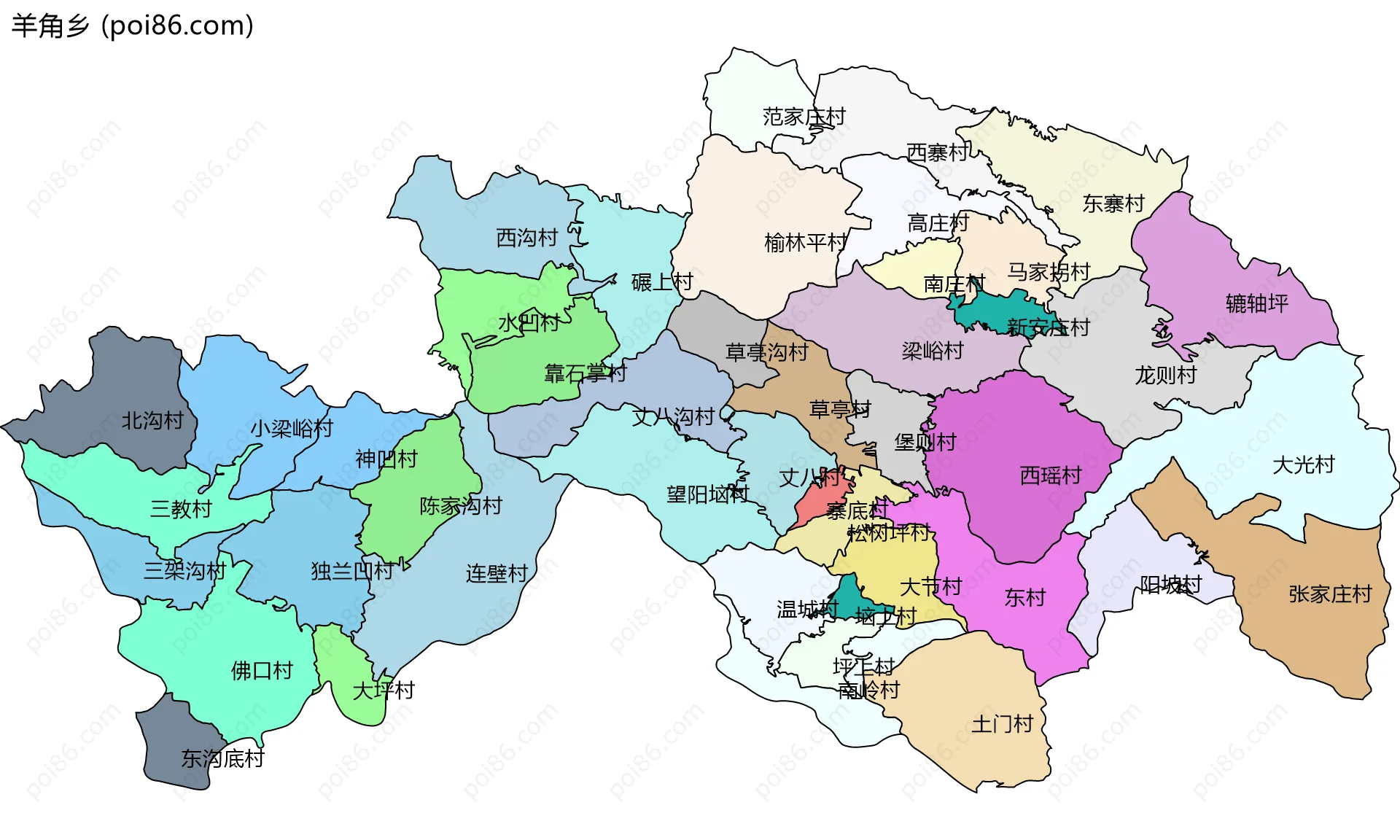 羊角乡边界地图(五级行政区划)
