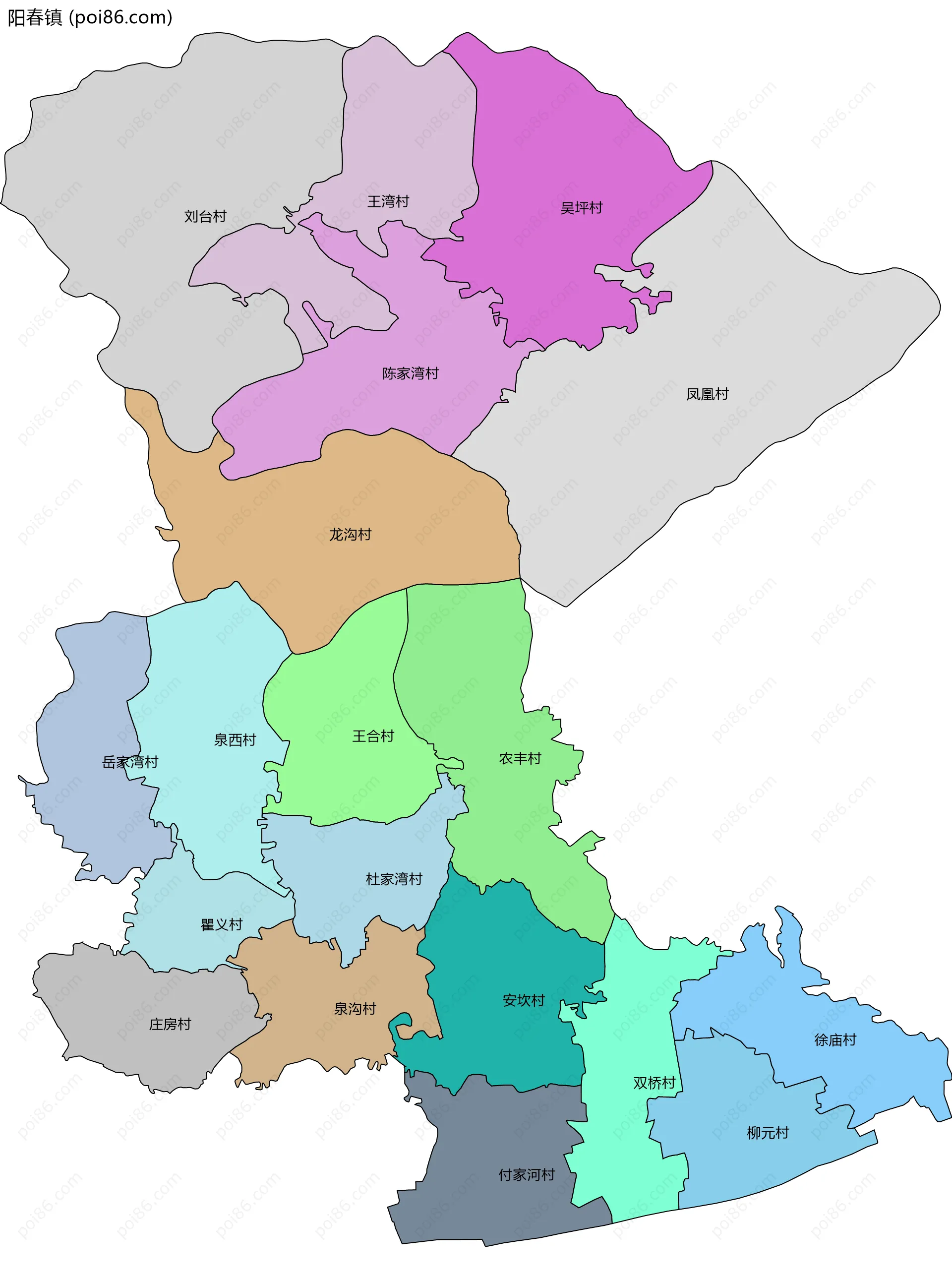 阳春镇边界地图(五级行政区划)