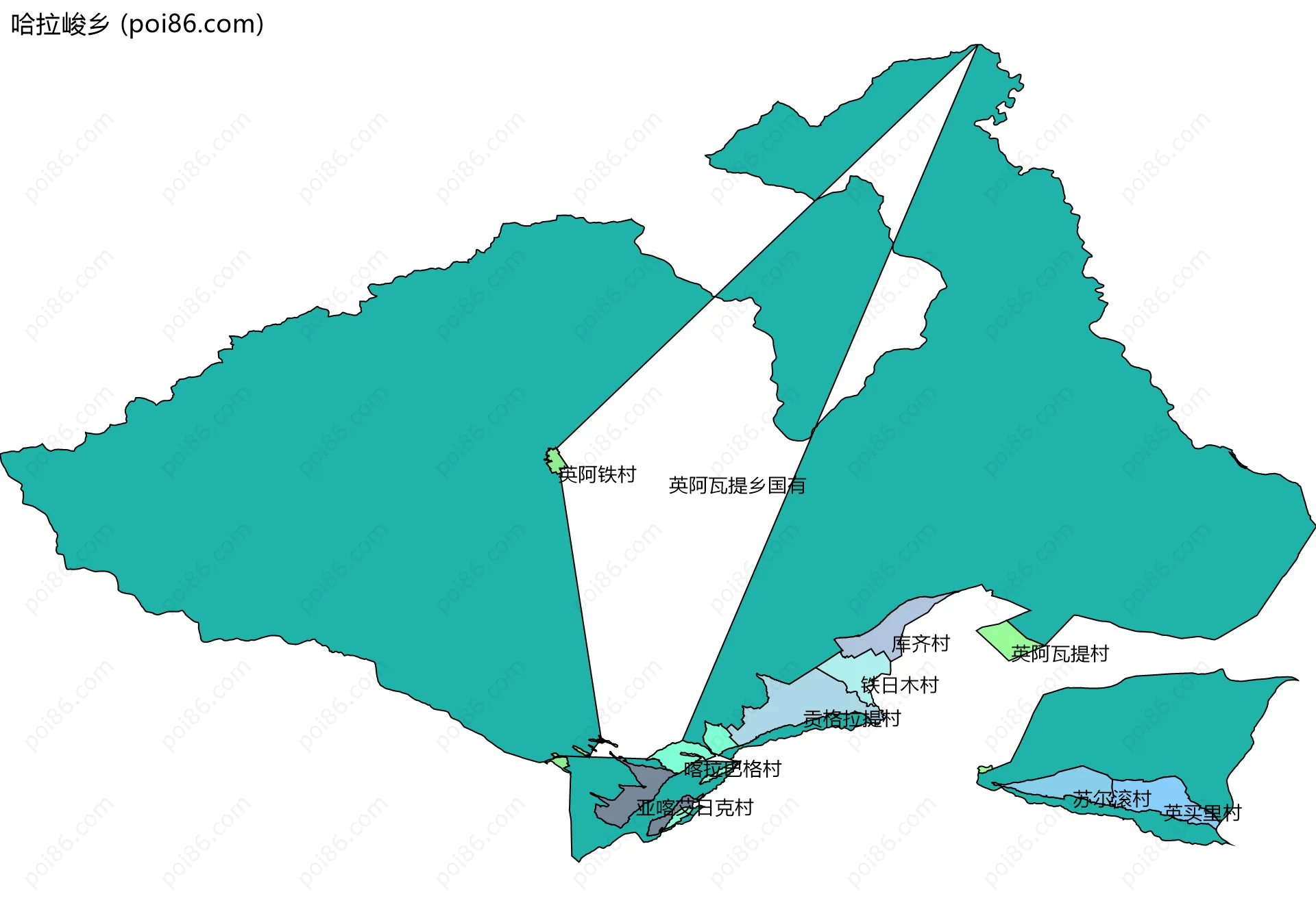 哈拉峻乡边界地图(五级行政区划)