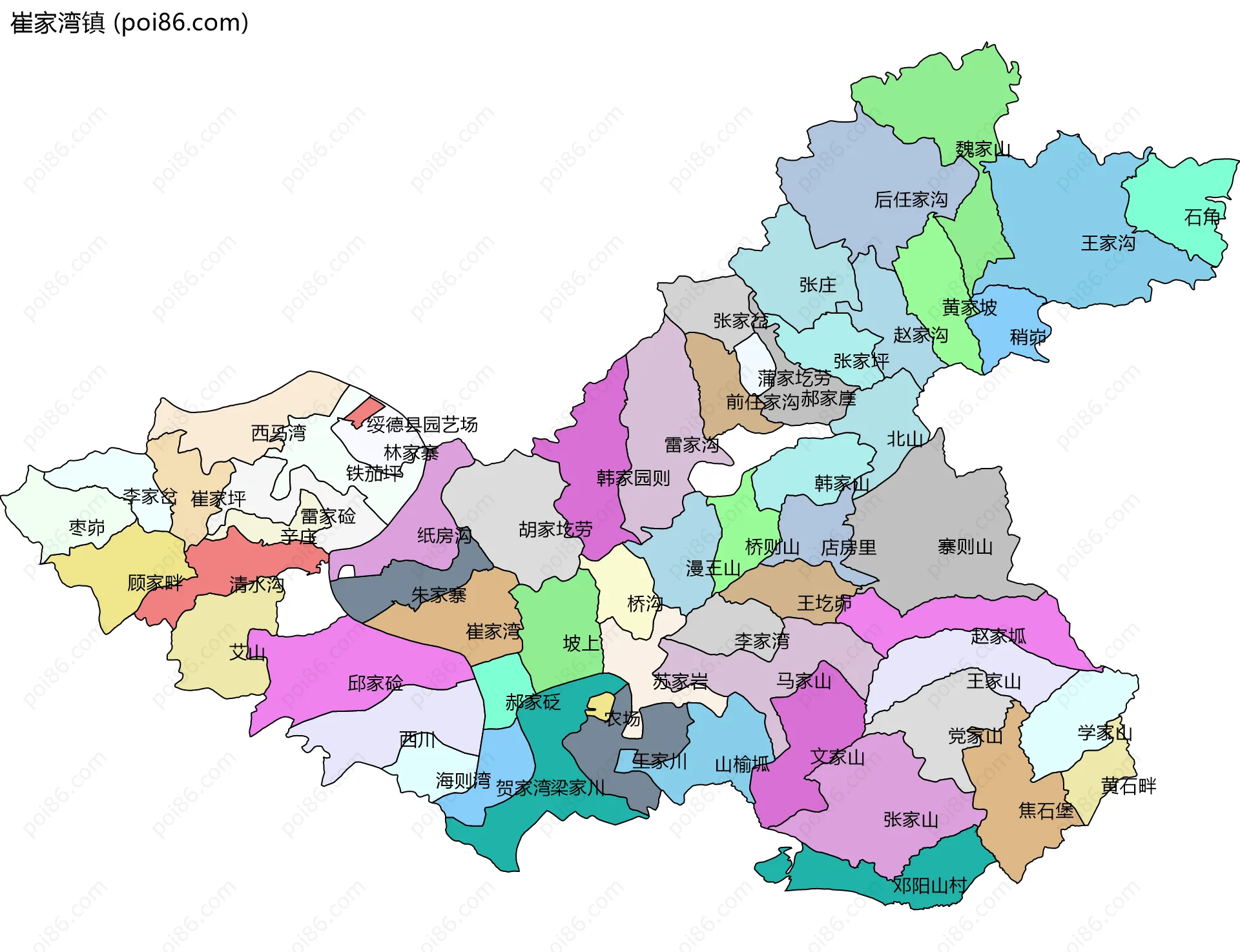 崔家湾镇边界地图(五级行政区划)