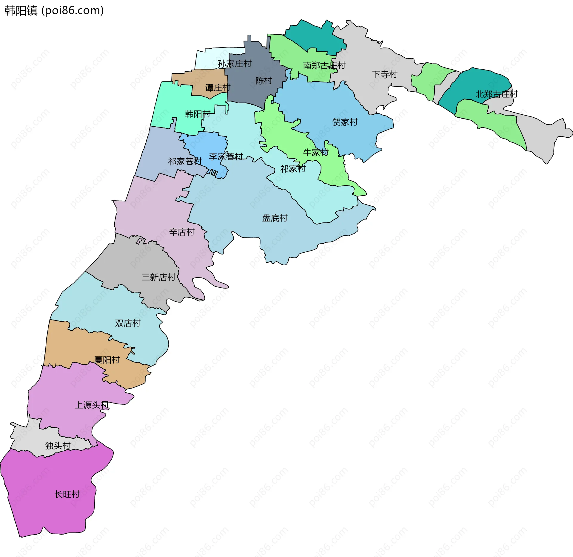 韩阳镇边界地图(五级行政区划)