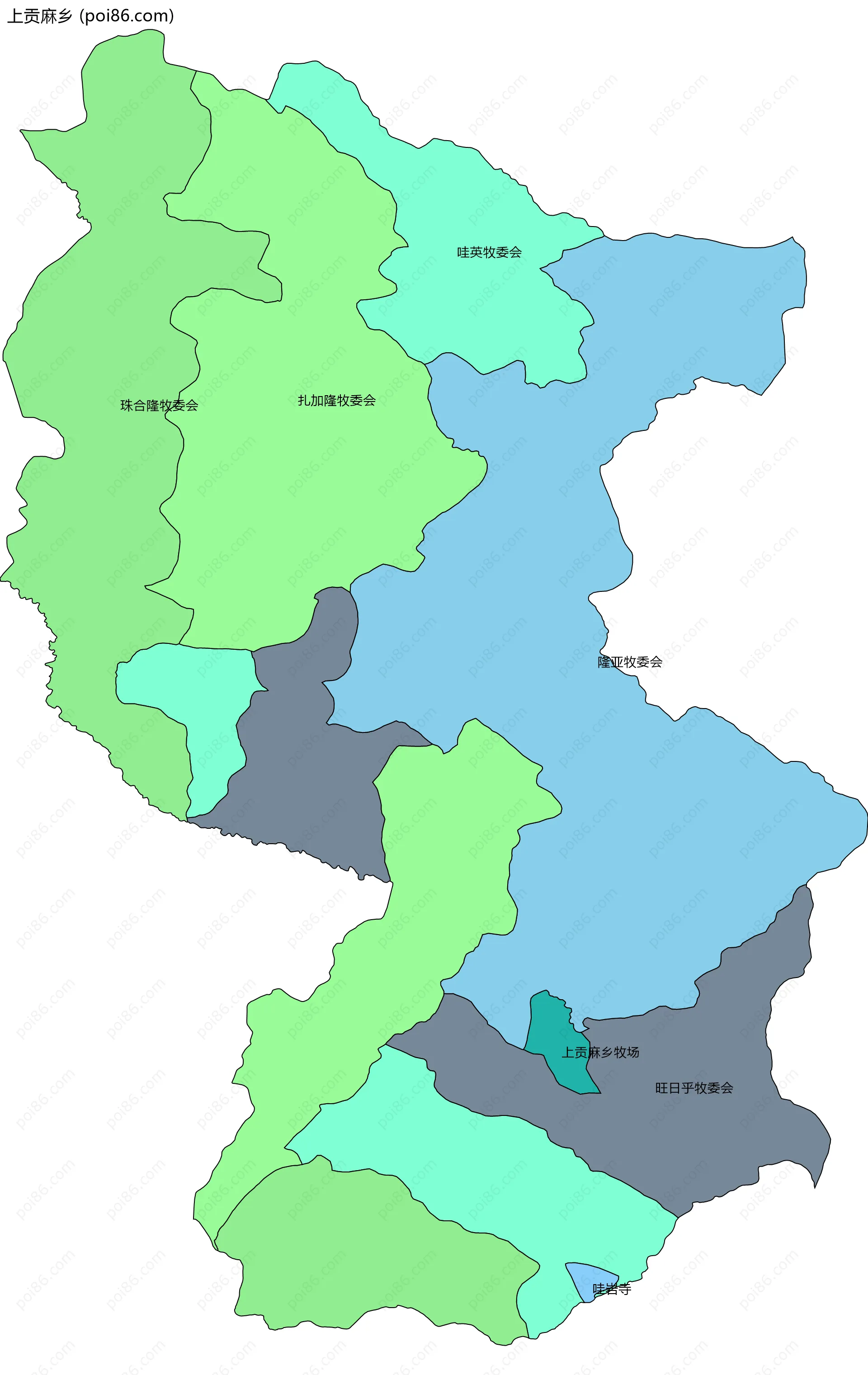 上贡麻乡边界地图(五级行政区划)