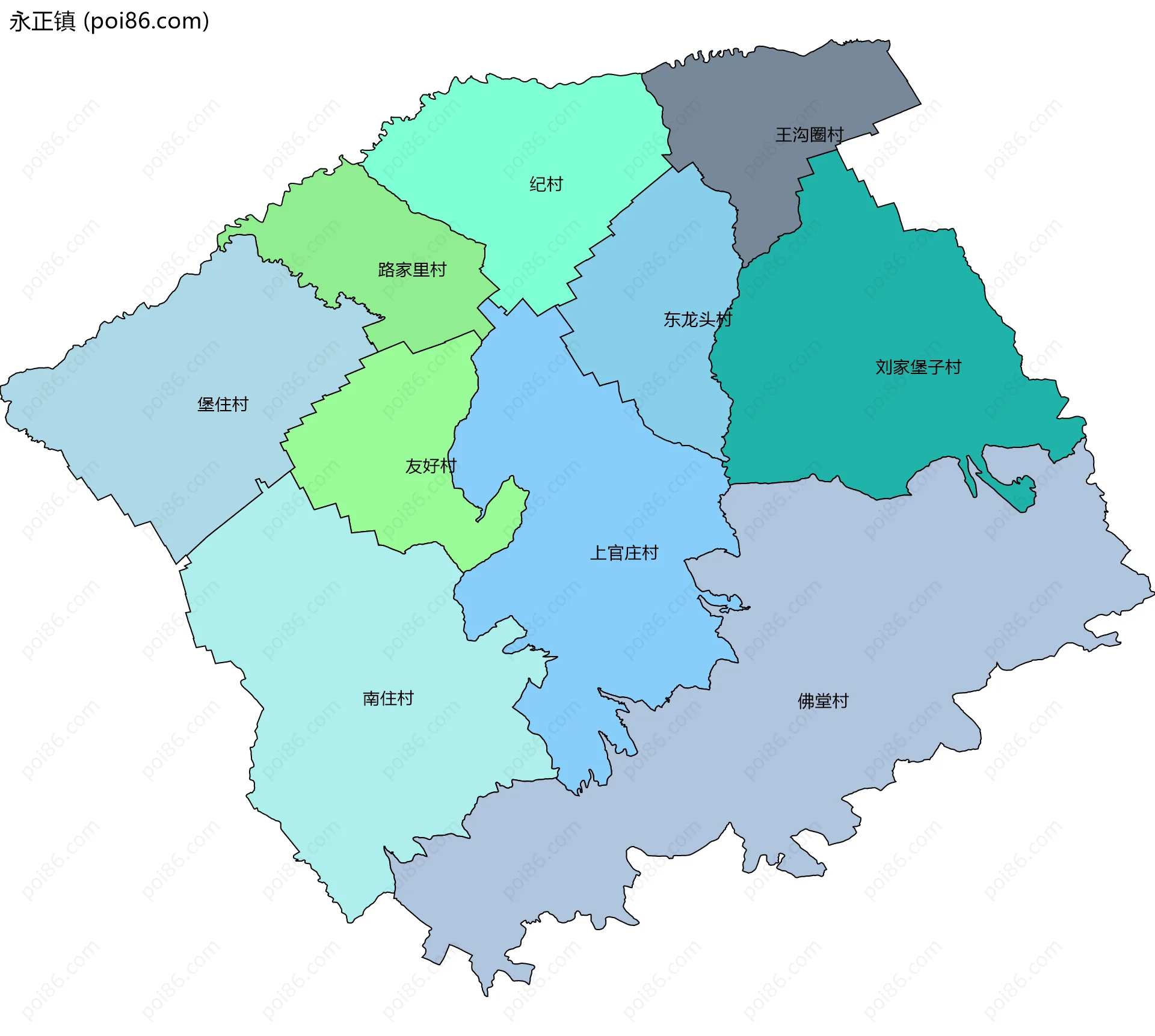 永正镇边界地图(五级行政区划)