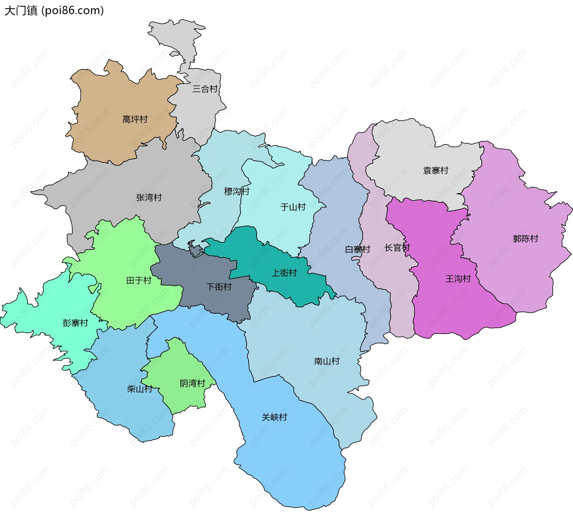 大门镇边界地图(五级行政区划)