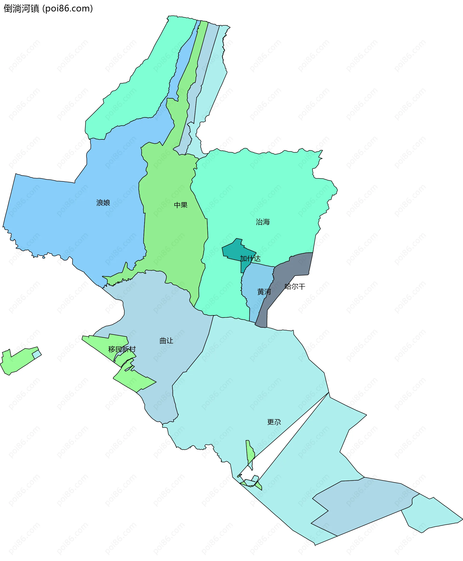 倒淌河镇边界地图(五级行政区划)