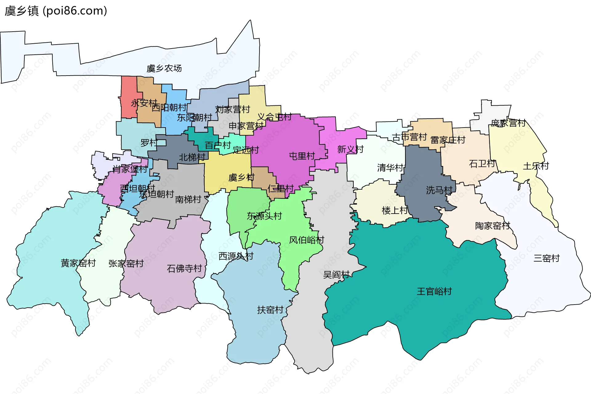 虞乡镇边界地图(五级行政区划)