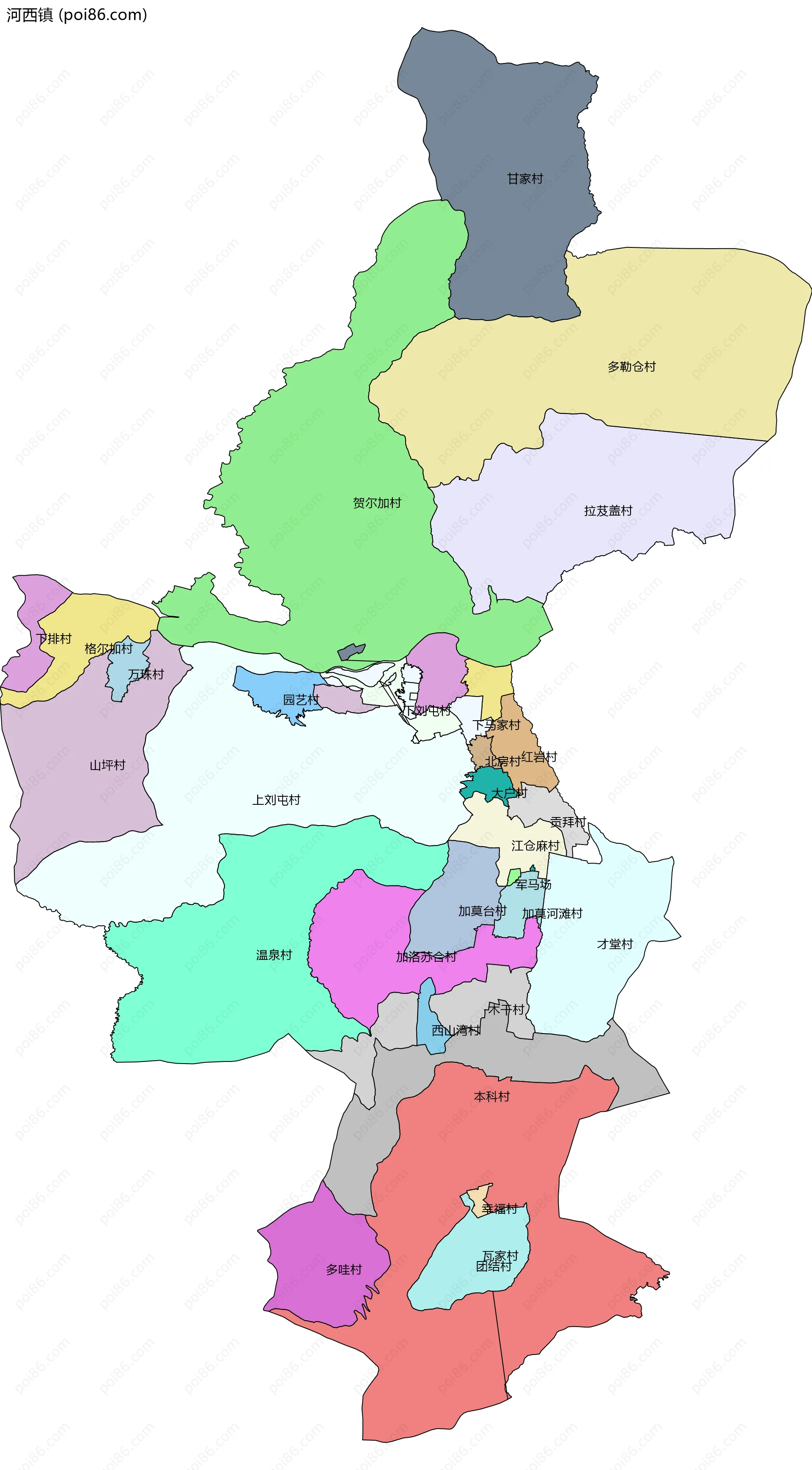 河西镇边界地图(五级行政区划)