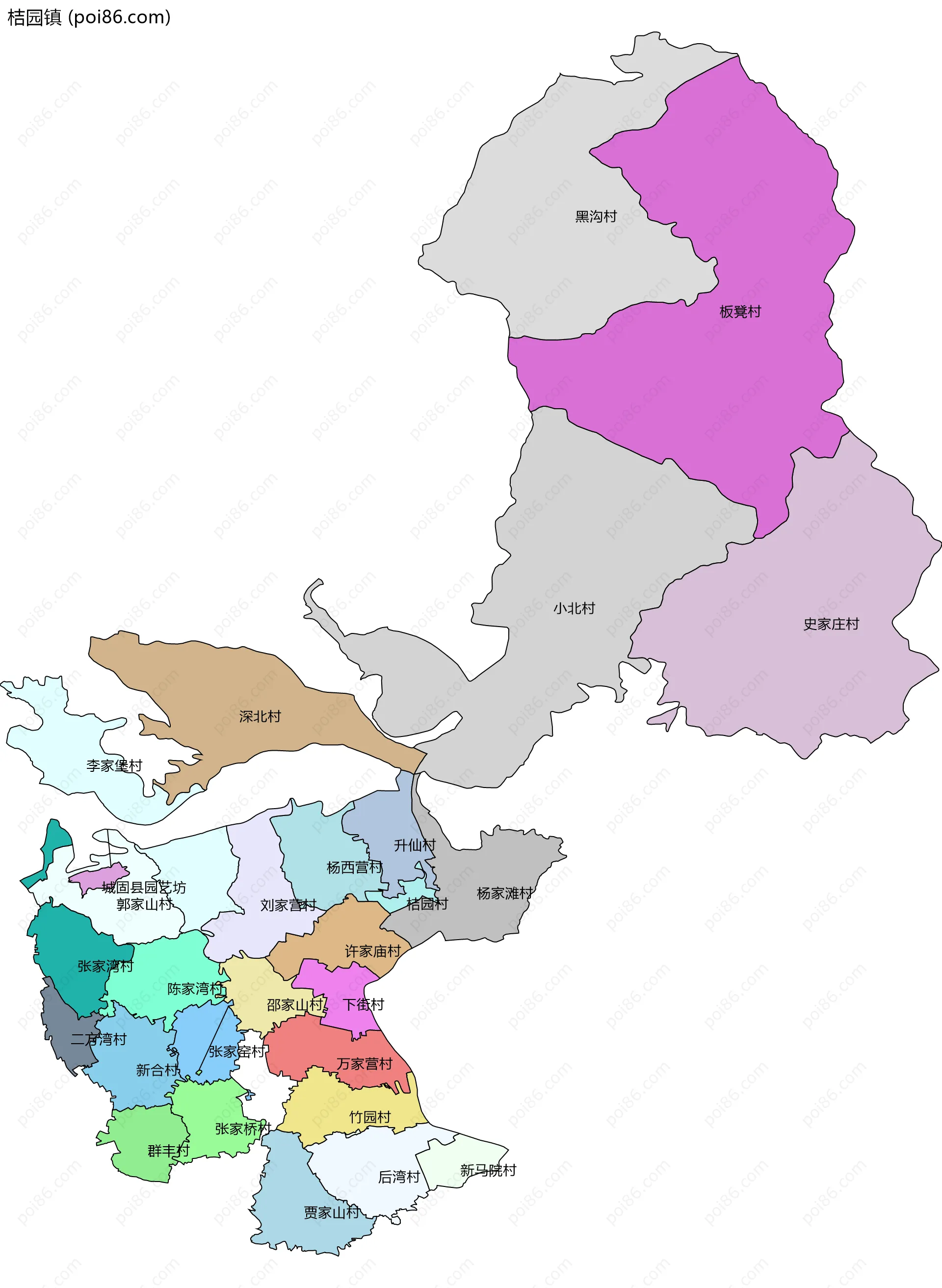 桔园镇边界地图(五级行政区划)