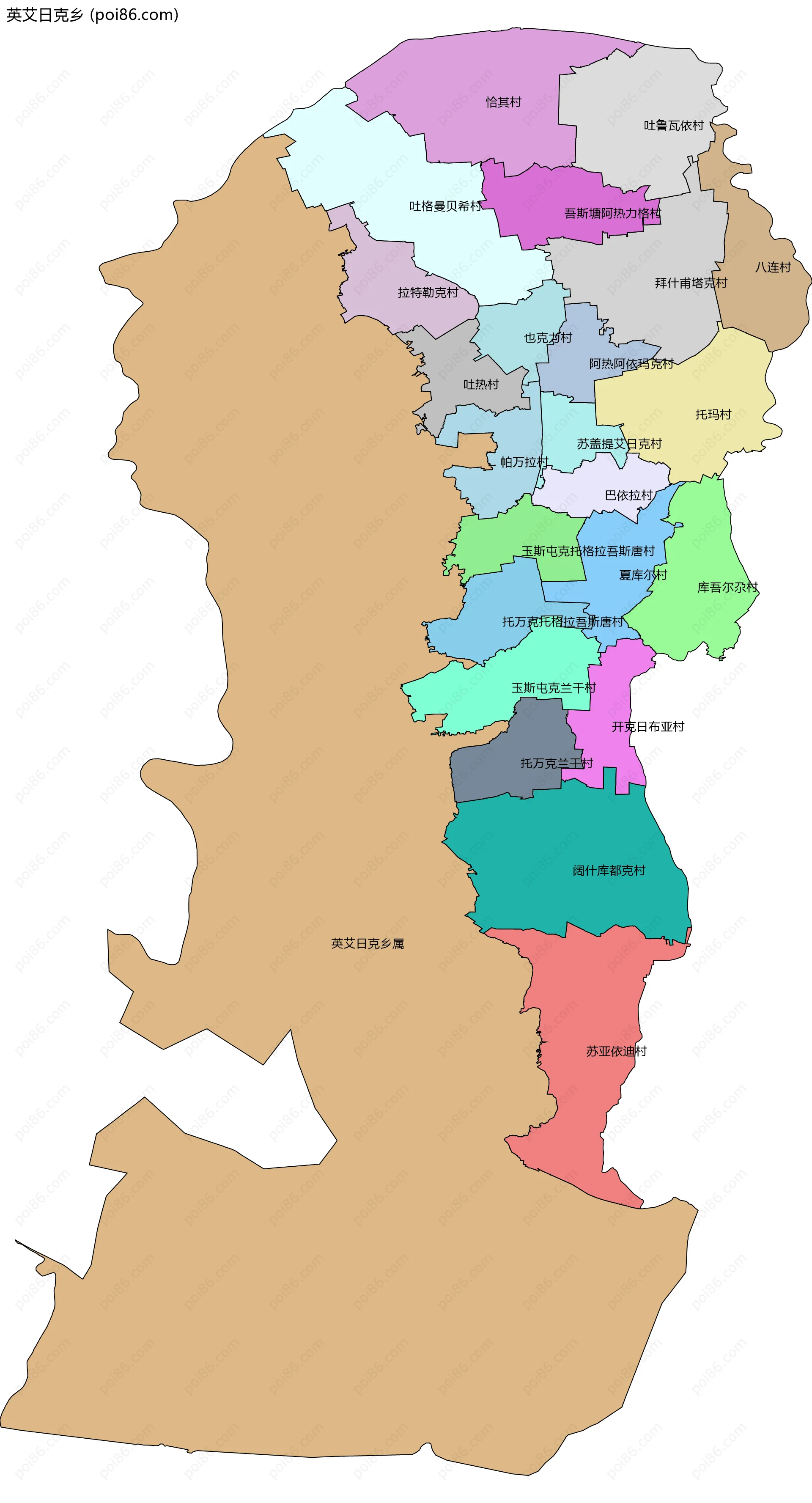 英艾日克乡边界地图(五级行政区划)