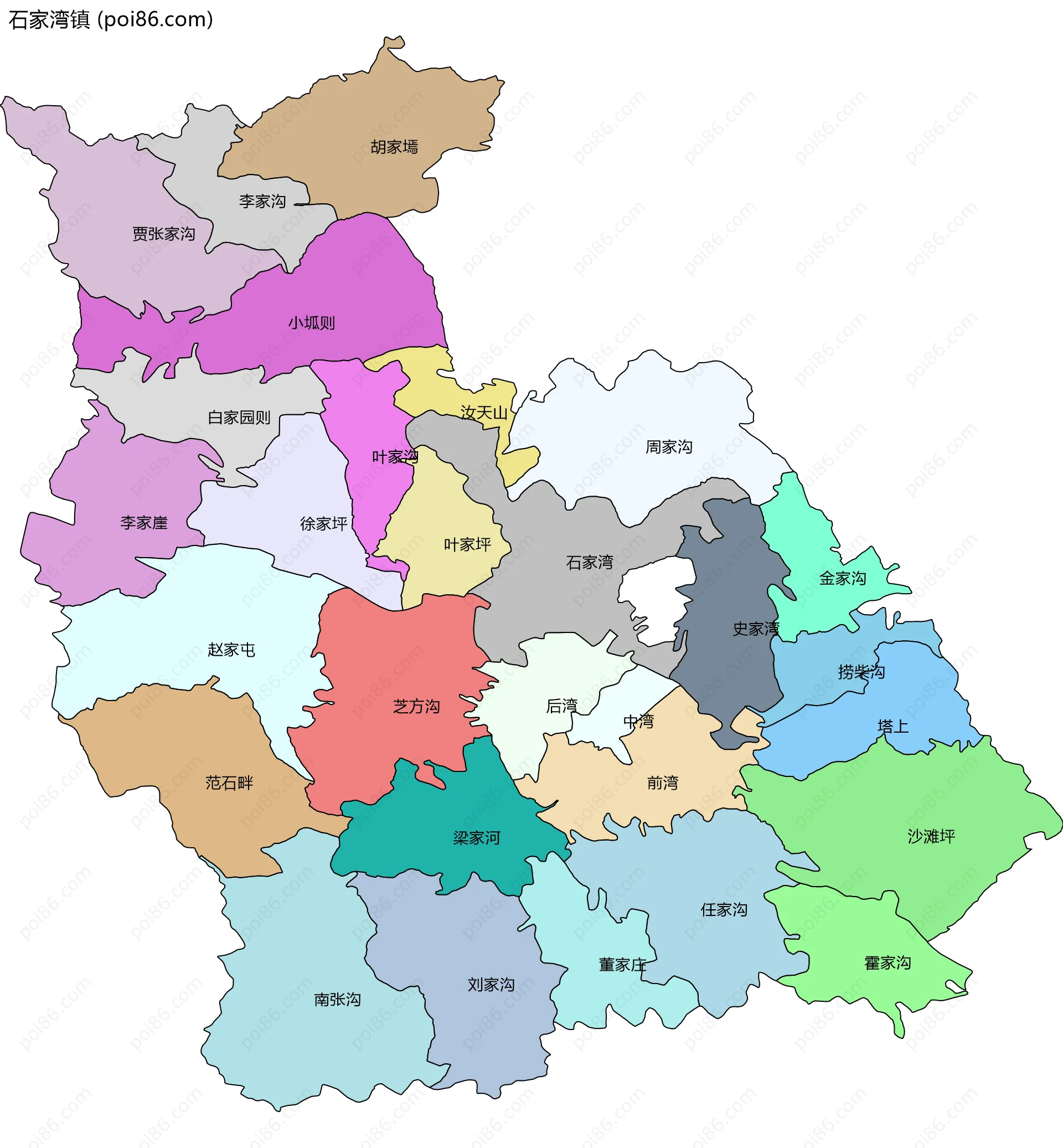 石家湾镇边界地图(五级行政区划)